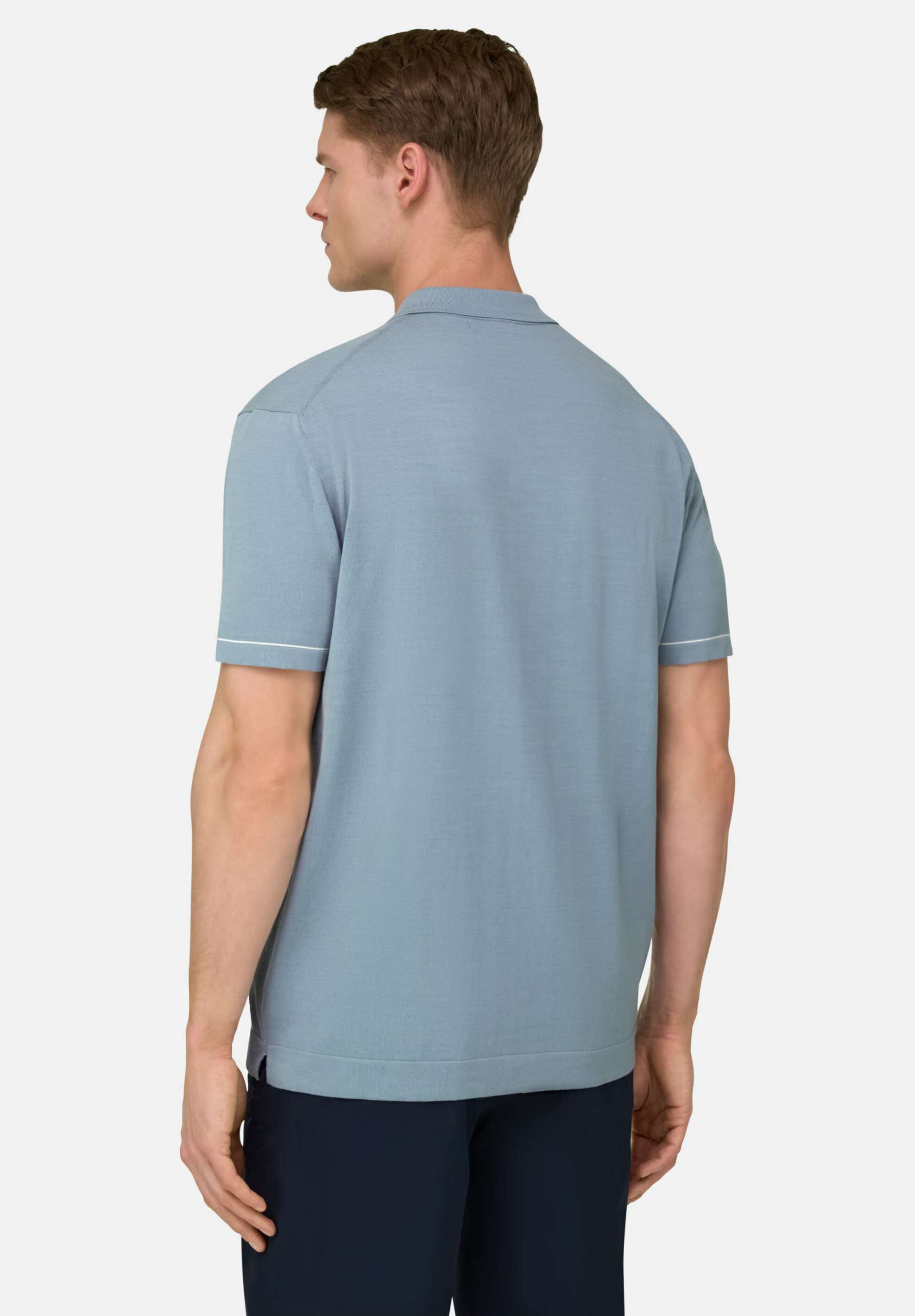 Boggi Milano Ανδρική Πόλο Μπλούζα Μονόχρωμη Relaxed Fit - Bo26P032704 Γαλάζιο