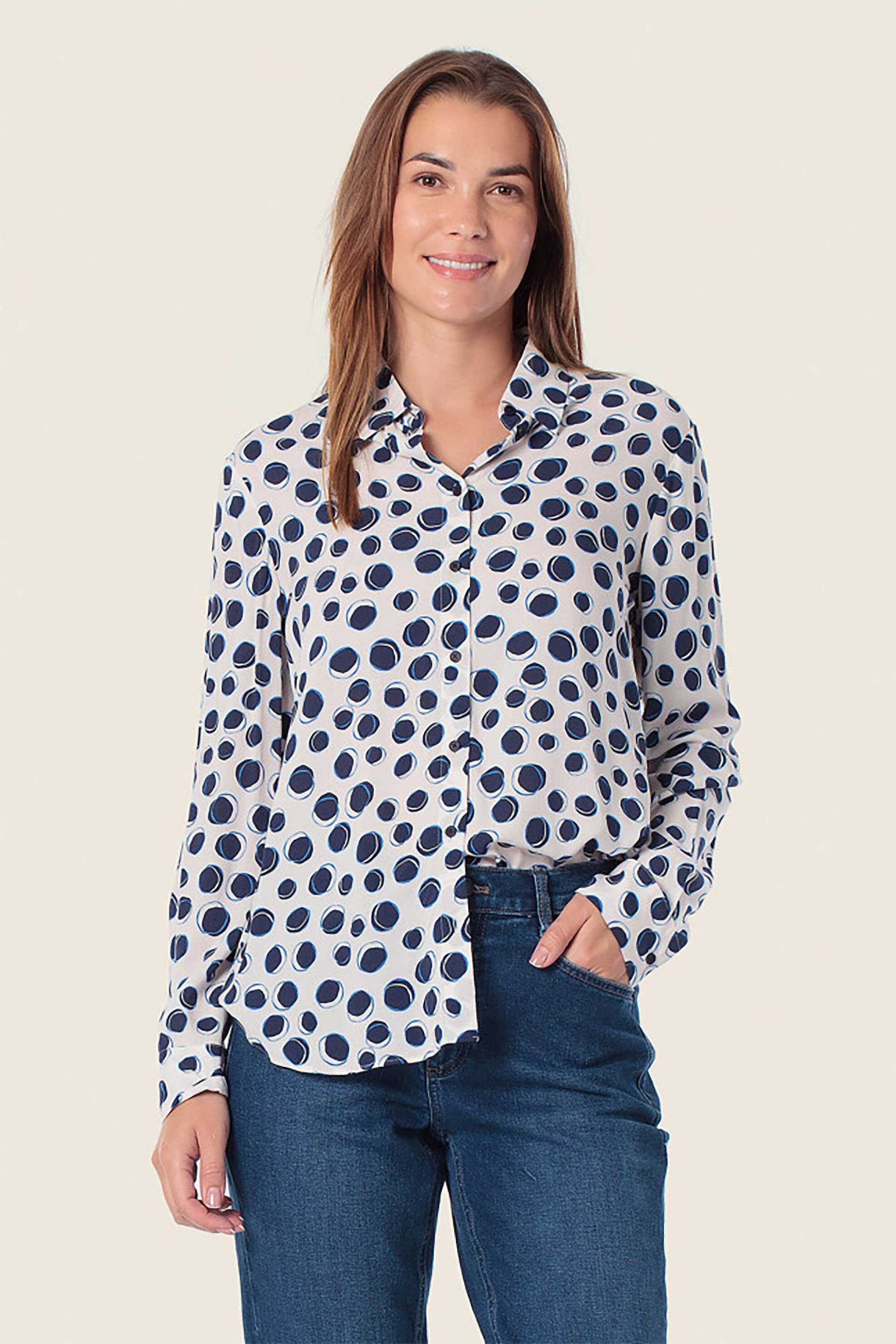 Gerry Weber γυναικείο πουκάμισο με all-over print - N60450189044 Λευκό - Μπλε