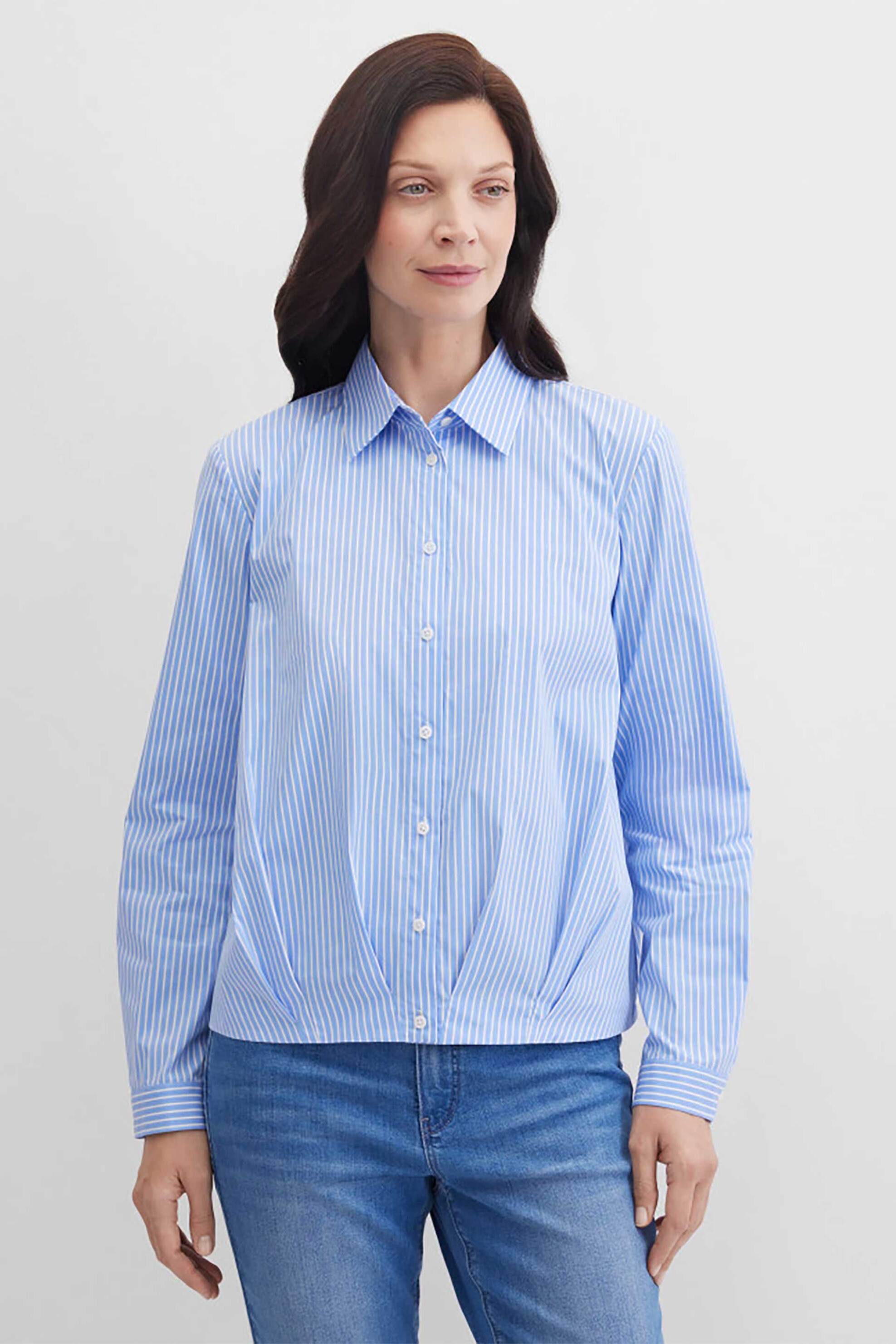 Gerry Weber γυναικείο πουκάμισο cropped με ριγέ σχέδιο Loose Fit - N60453125042 Μπλε Ανοιχτό