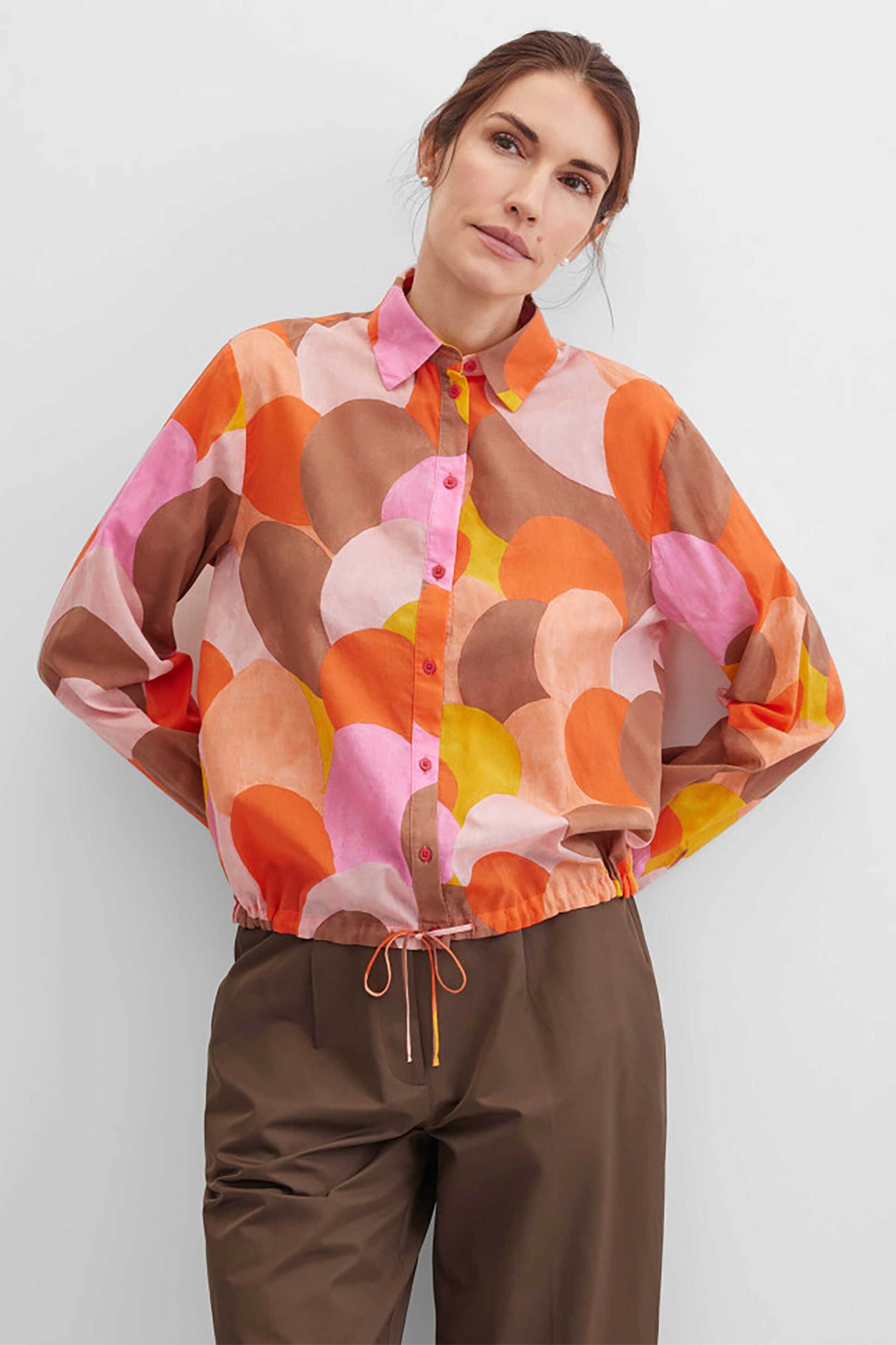 Gerry Weber γυναικείο πουκάμισο cropped με all-over print Straight Cit - N60477336040 Πορτοκαλί