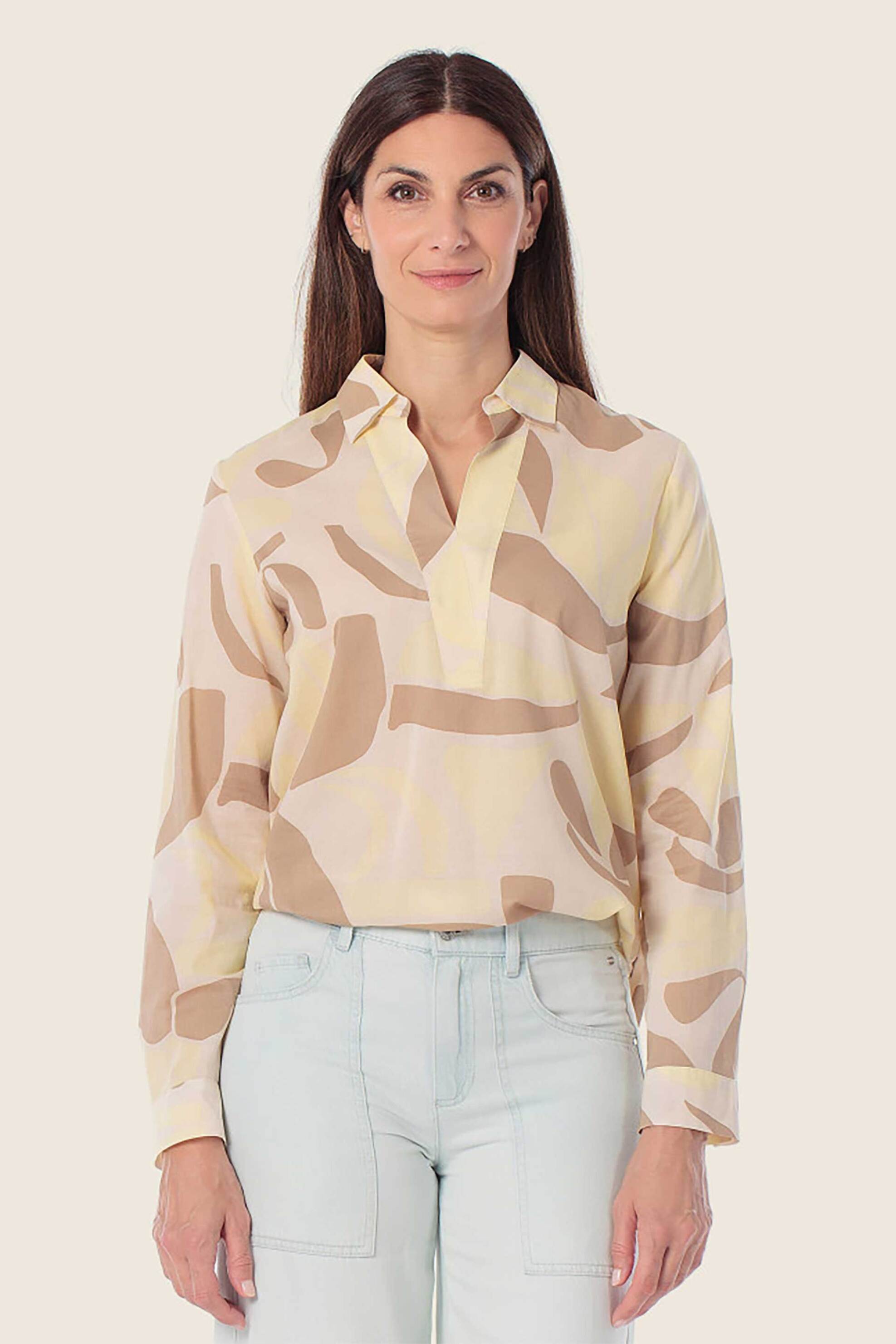Gerry Weber γυναικεία μπλούζα με γιακά και all-over print Loose Straight Cut - N60478358038 Μπεζ