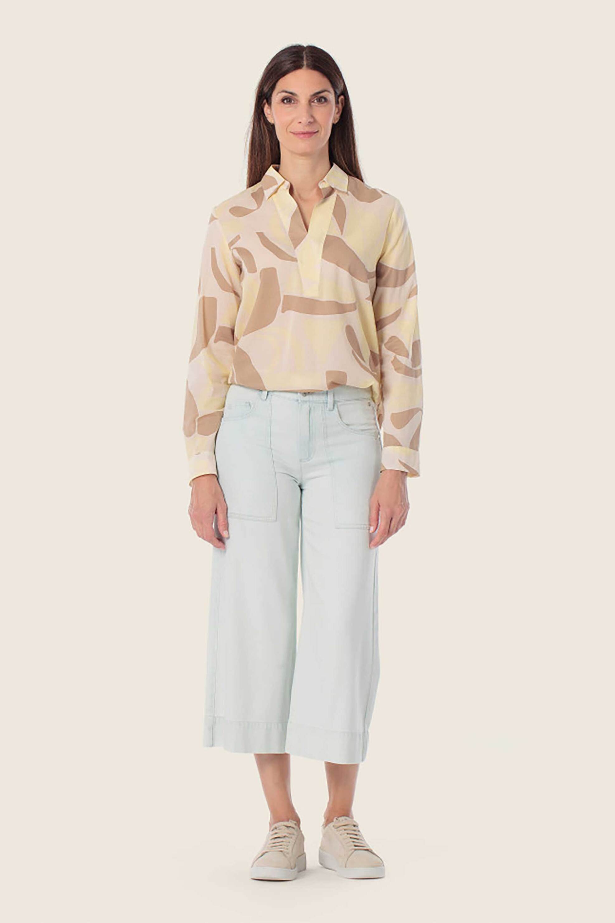 GERRY WEBER Gerry Weber γυναικεία μπλούζα με γιακά και all-over print Loose Straight Cut - N60478358038 Μπεζ - 2