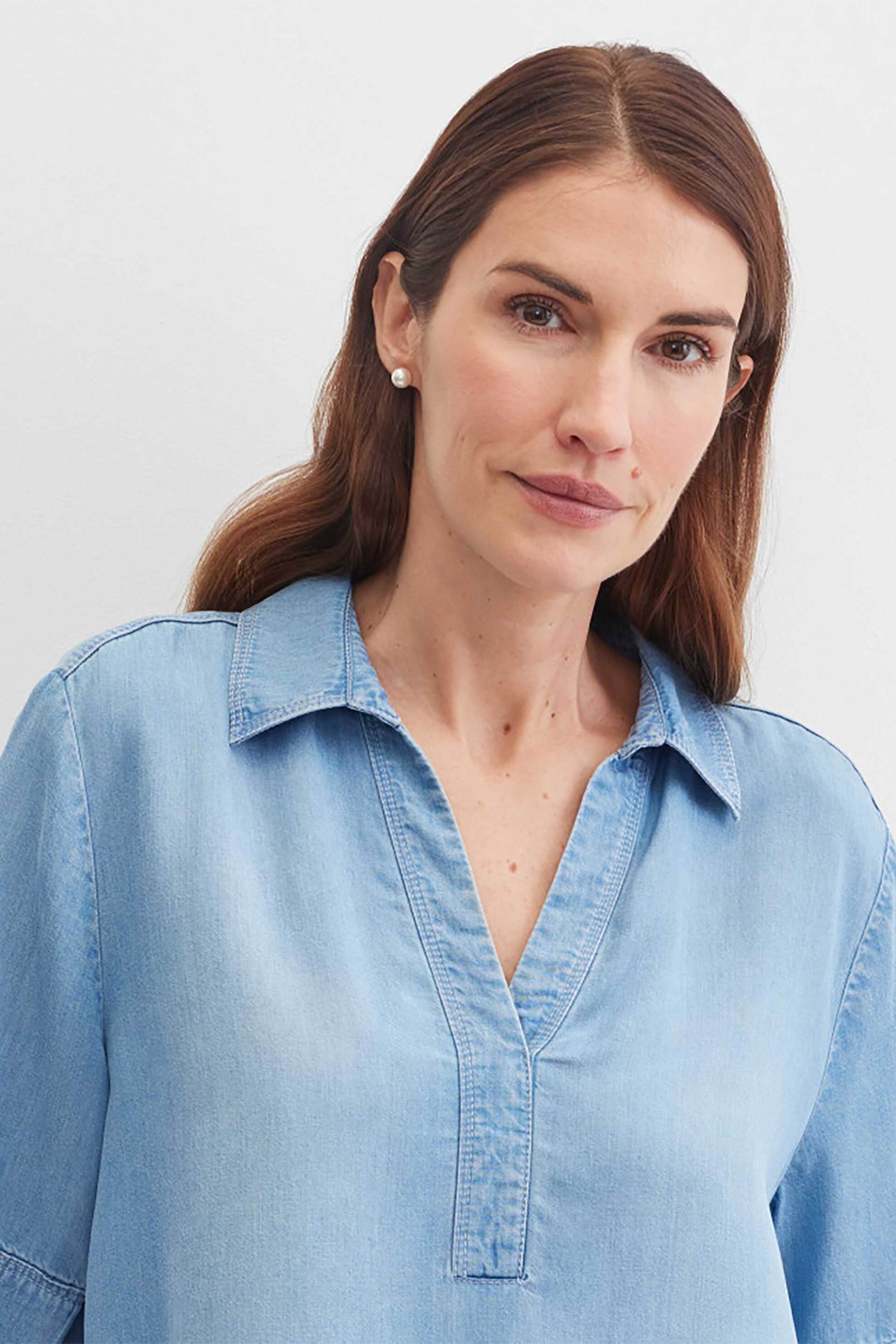 Gerry Weber γυναικεία μπλούζα με γιακά και denim όψη Loose Straight Cut - N60651395042 Denim Blue