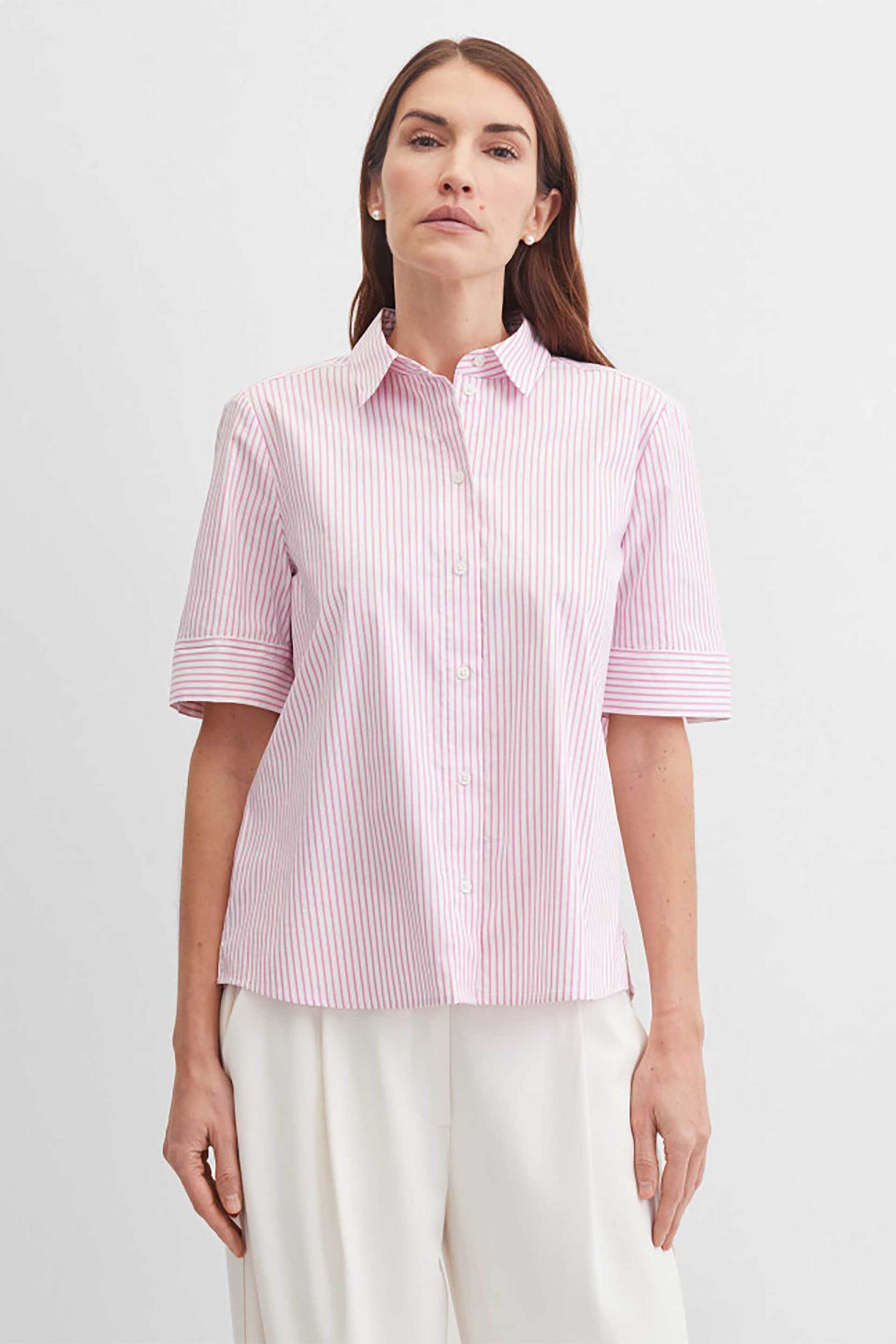 Gerry Weber γυναικείο πουκάμισο με ριγέ σχέδιο Loose Straight Cut - N60652283042 Ροζ