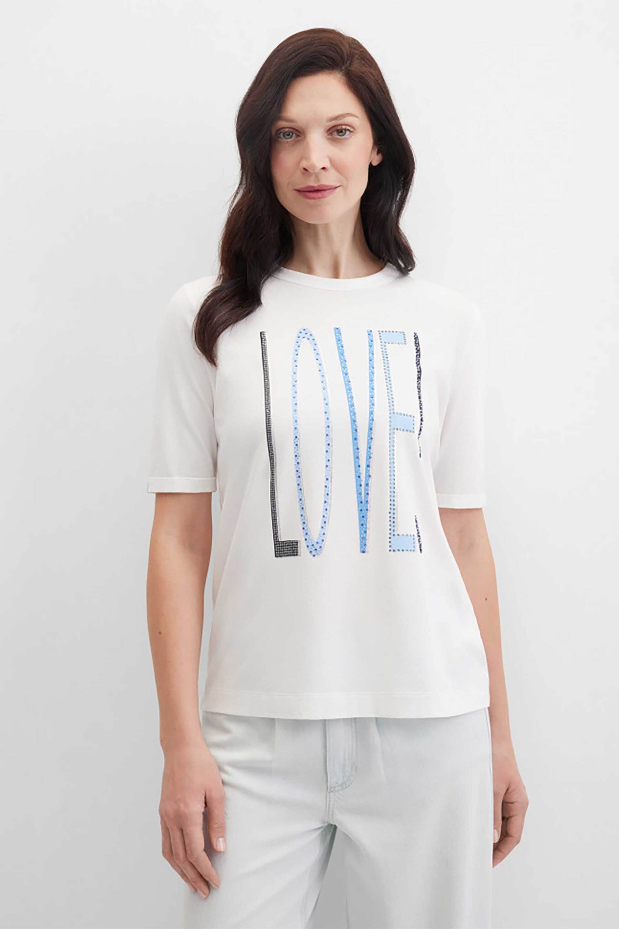 Gerry Weber γυναικείο T-shirt με print από strass - N61700121042 Λευκό