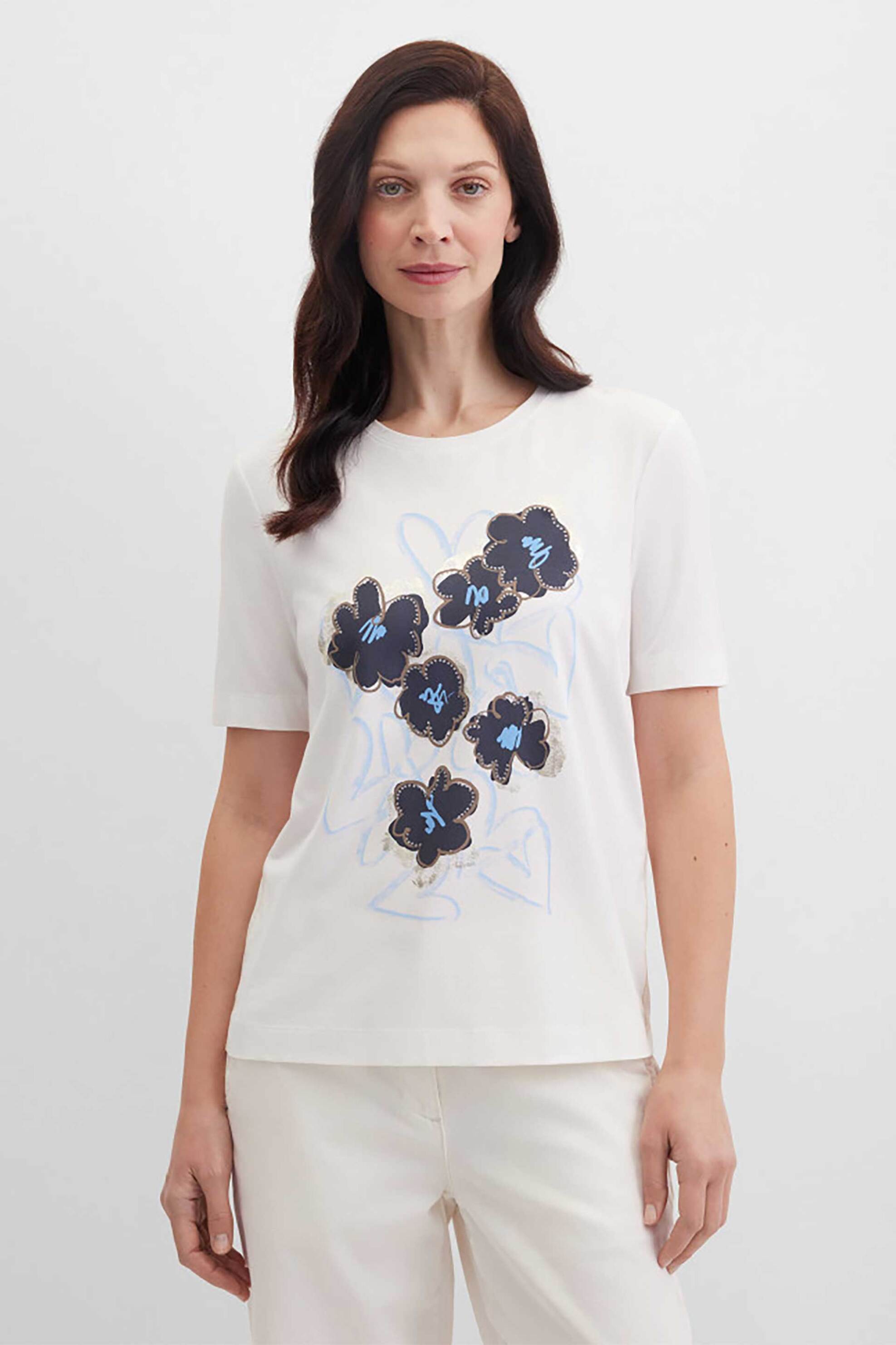 Gerry Weber γυναικείο T-shirt με floral print - N61701121044 Λευκό