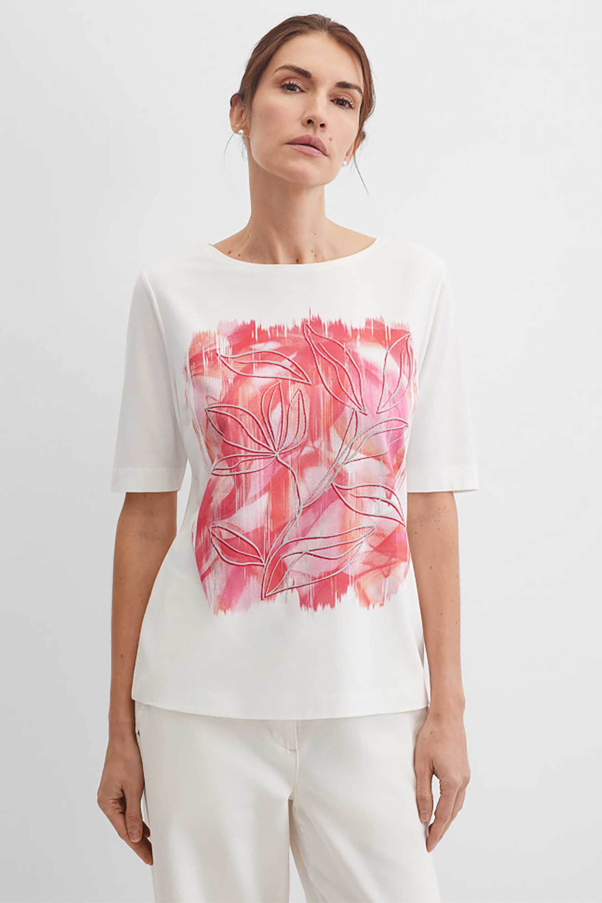 Gerry Weber γυναικείο T-shirt με floral print - N61718331040 Λευκό