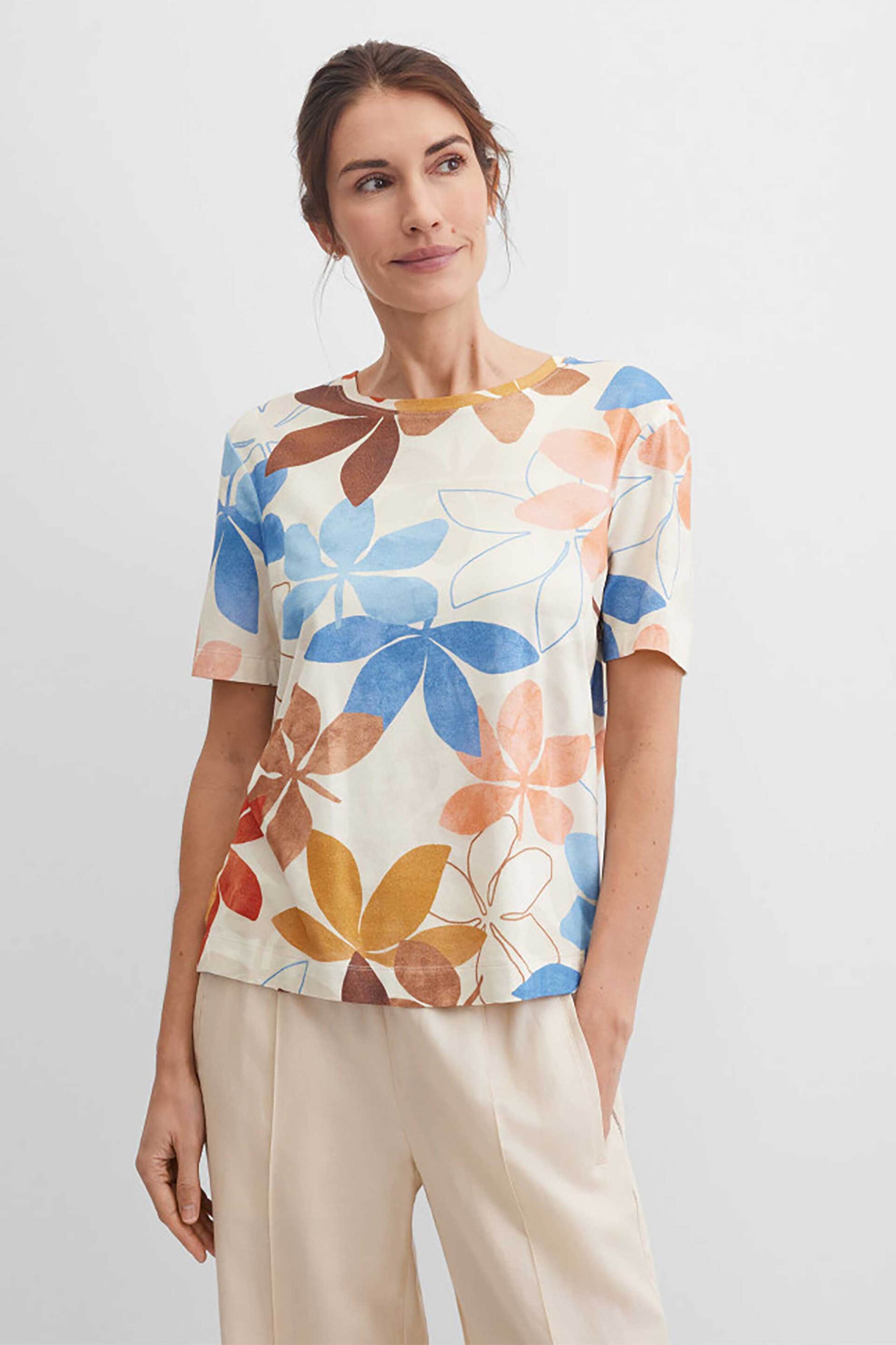 Gerry Weber γυναικείο T-shirt με all-over floral print - N61721393044 Μπεζ