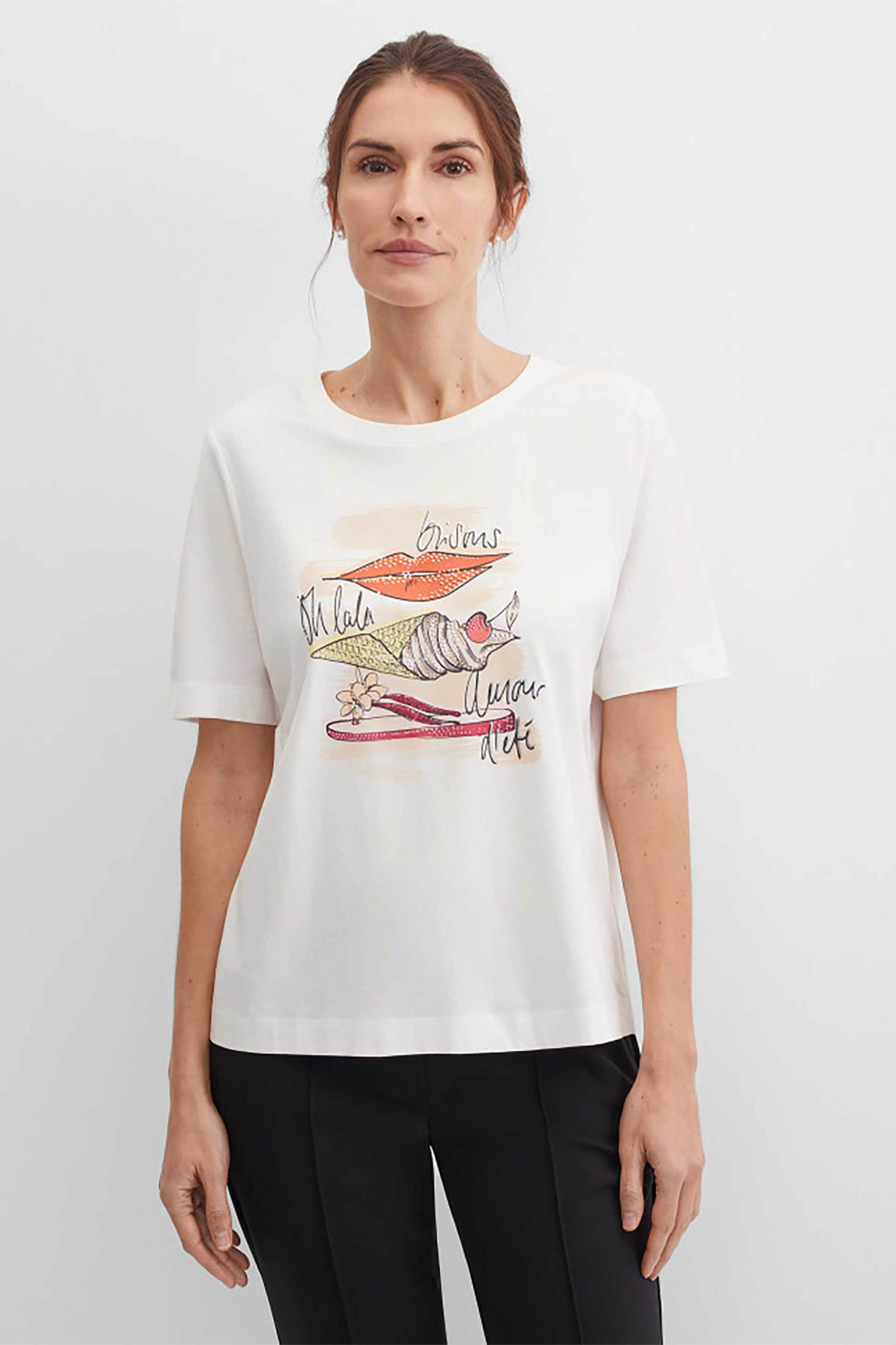 Gerry Weber γυναικείο T-shirt με graphic print - N61725159042 Λευκό