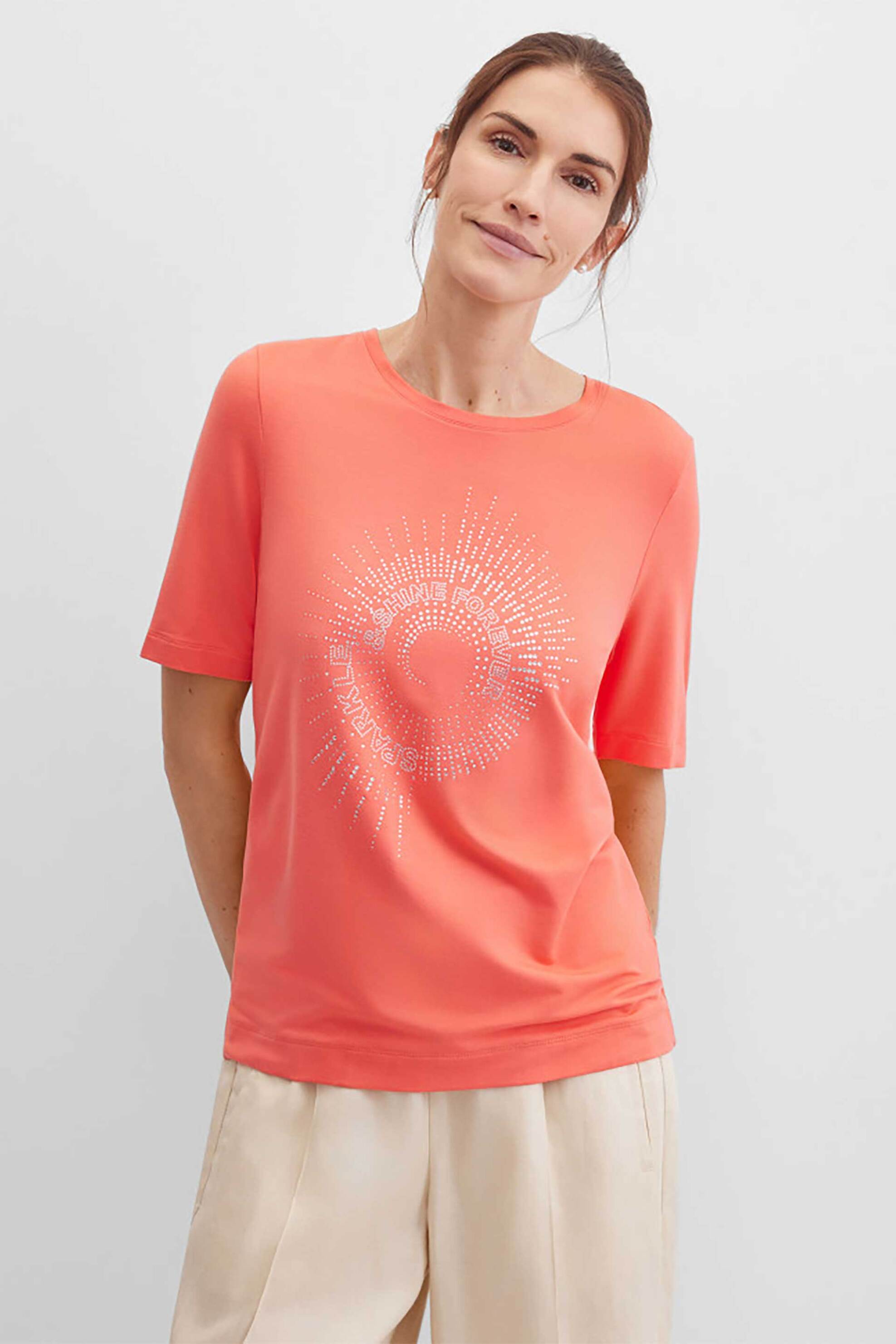 Gerry Weber γυναικείο T-shirt με στρας Straight Cut - N61731181040 Κοραλί