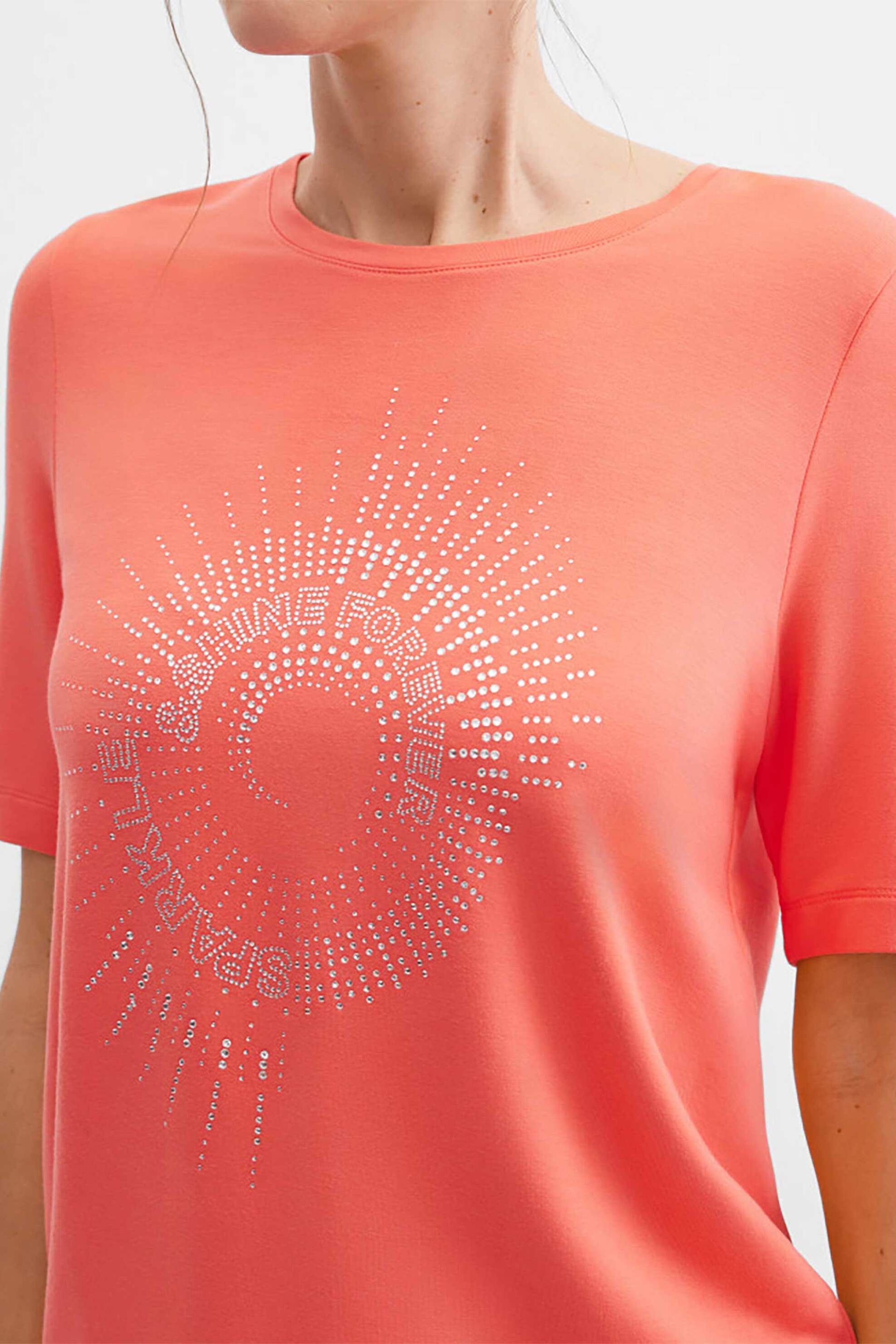 Gerry Weber γυναικείο T-shirt με στρας Straight Cut - N61731181040 Κοραλί