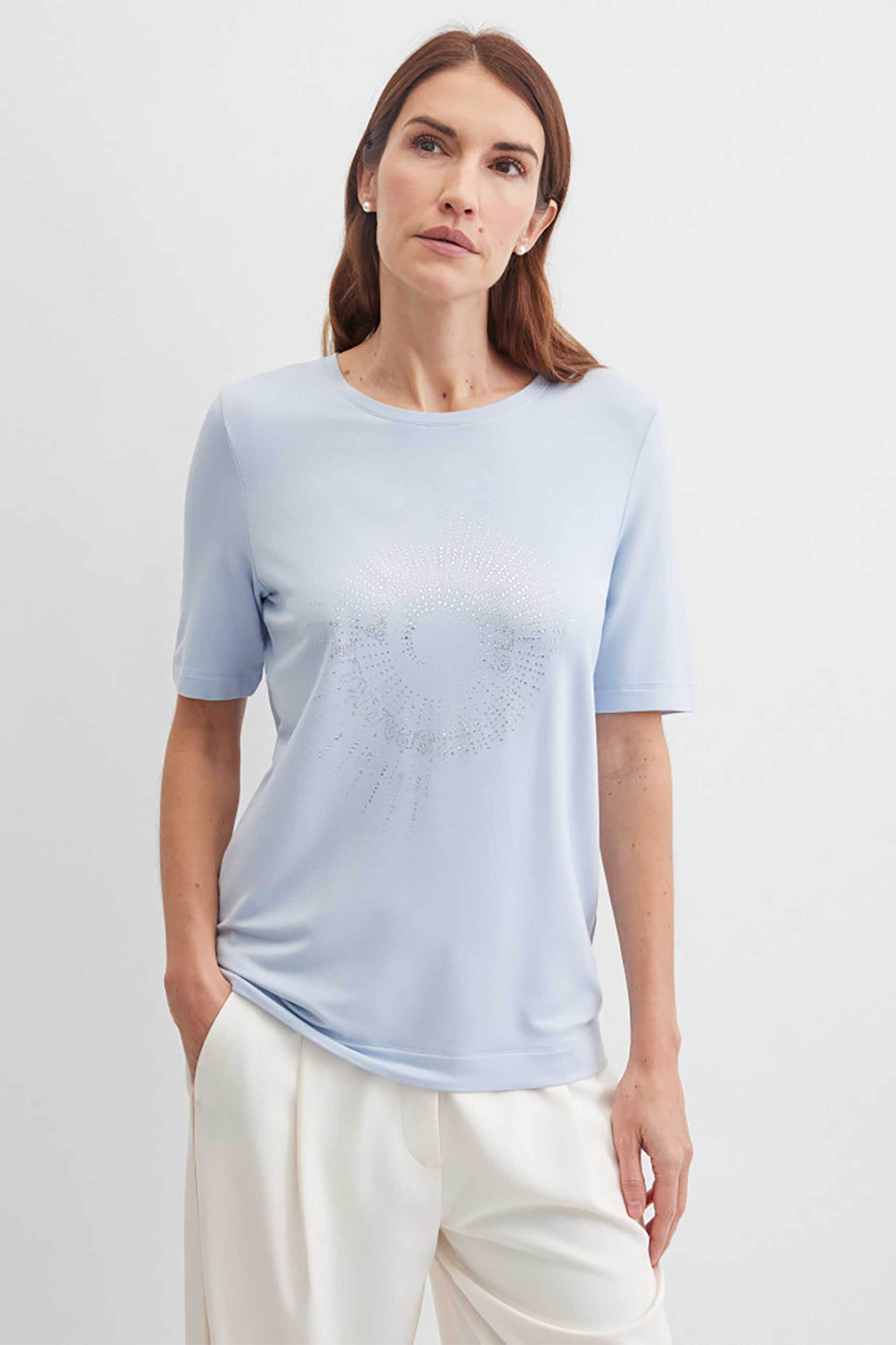 Gerry Weber γυναικείο T-shirt με στρας Straight Cut - N61731360040 Γαλάζιο