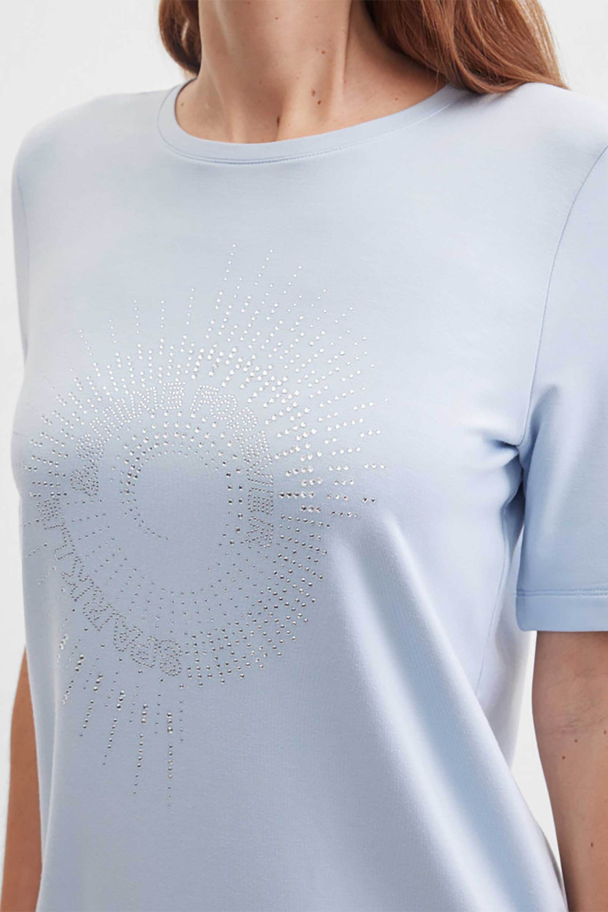 Gerry Weber γυναικείο T-shirt με στρας Straight Cut - N61731360040 Γαλάζιο
