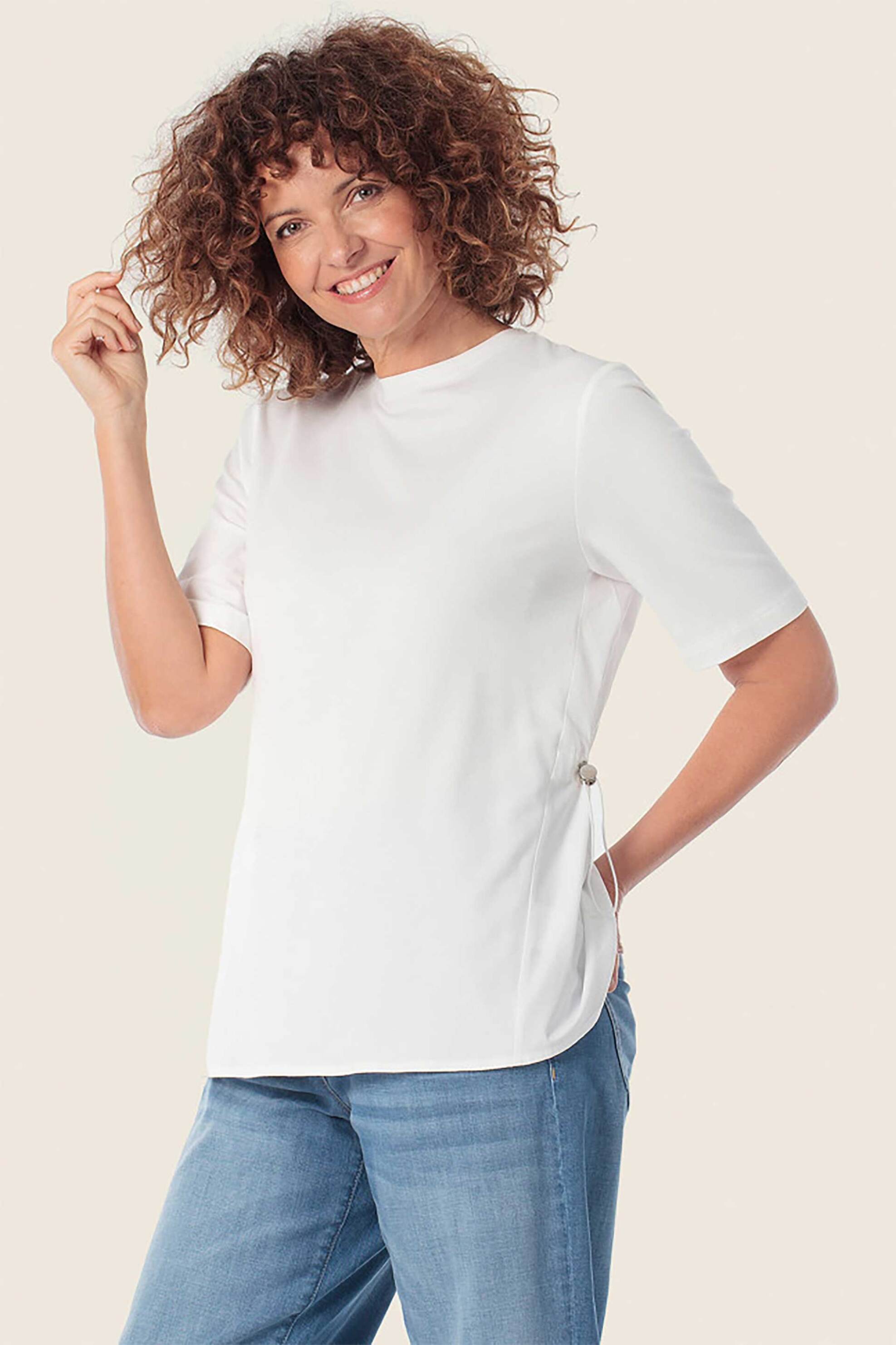 Gerry Weber γυναικείο T-shirt με ρυθμιζόμενο λάστιχο στη μέση - N61734121040 Λευκό