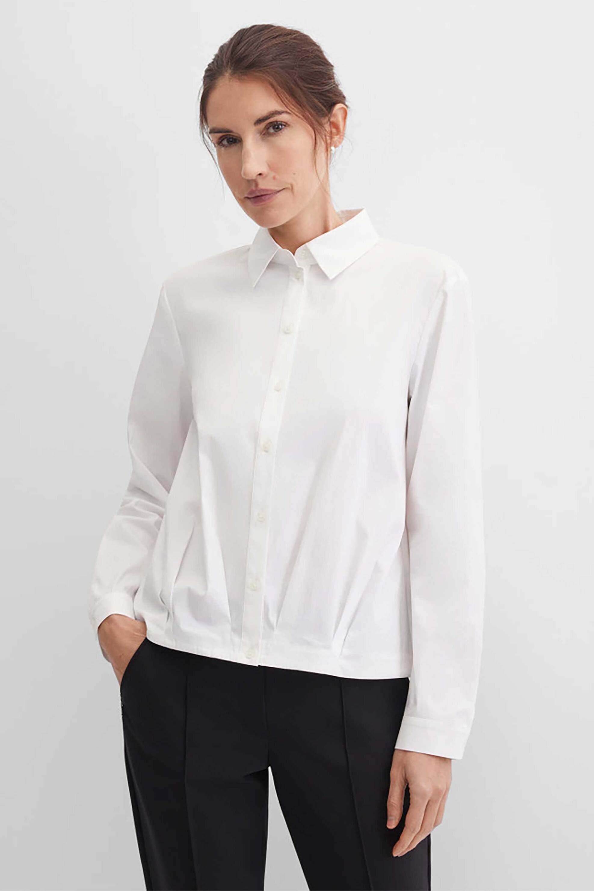 Gerry Weber γυναικείο πουκάμισο cropped με σούρες Loose Fit - N68220102042 Λευκό