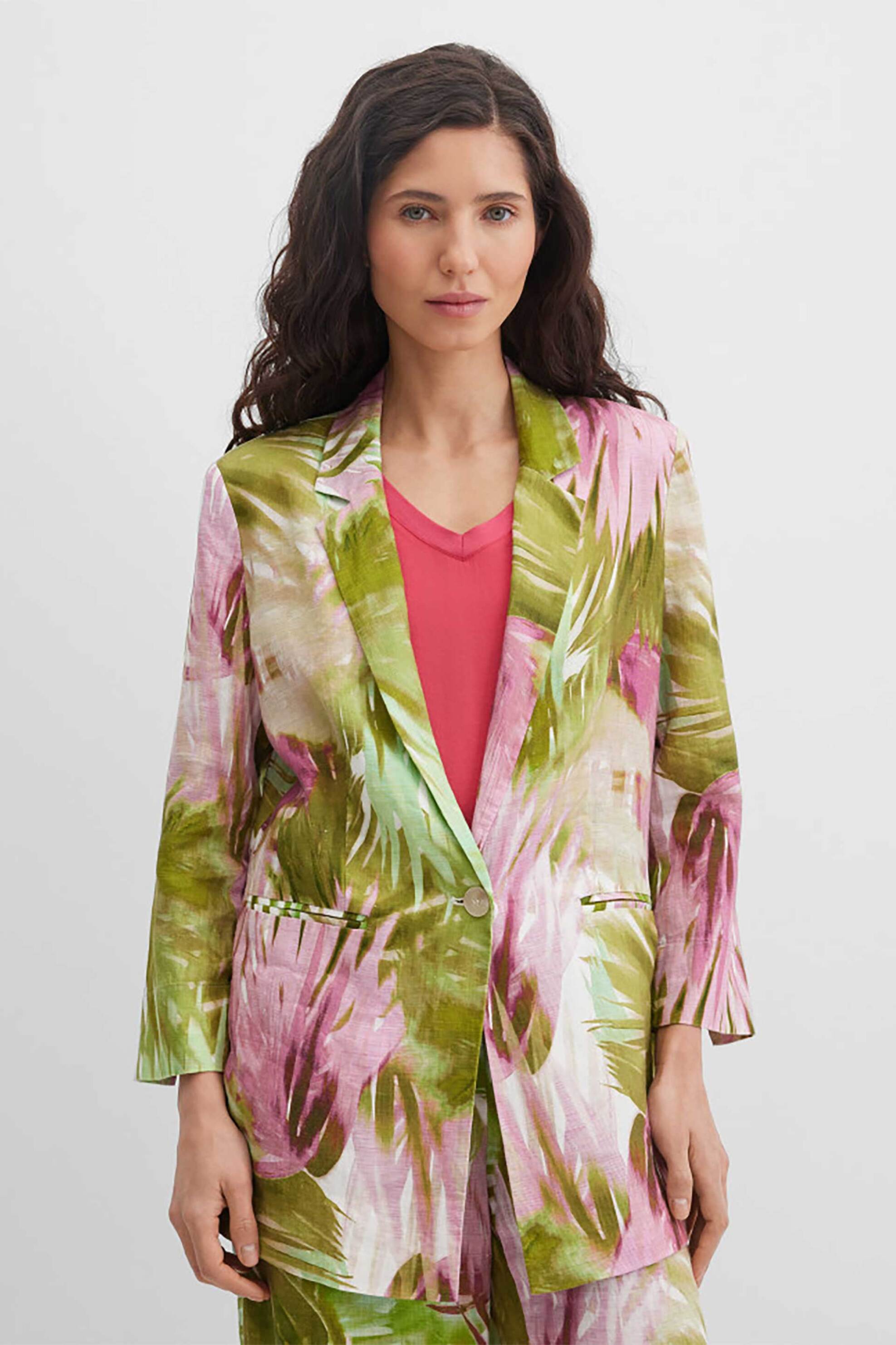 GERRY WEBER Gerry Weber γυναικείο λινό σακάκι με floral print - N60158630042 Πράσινο