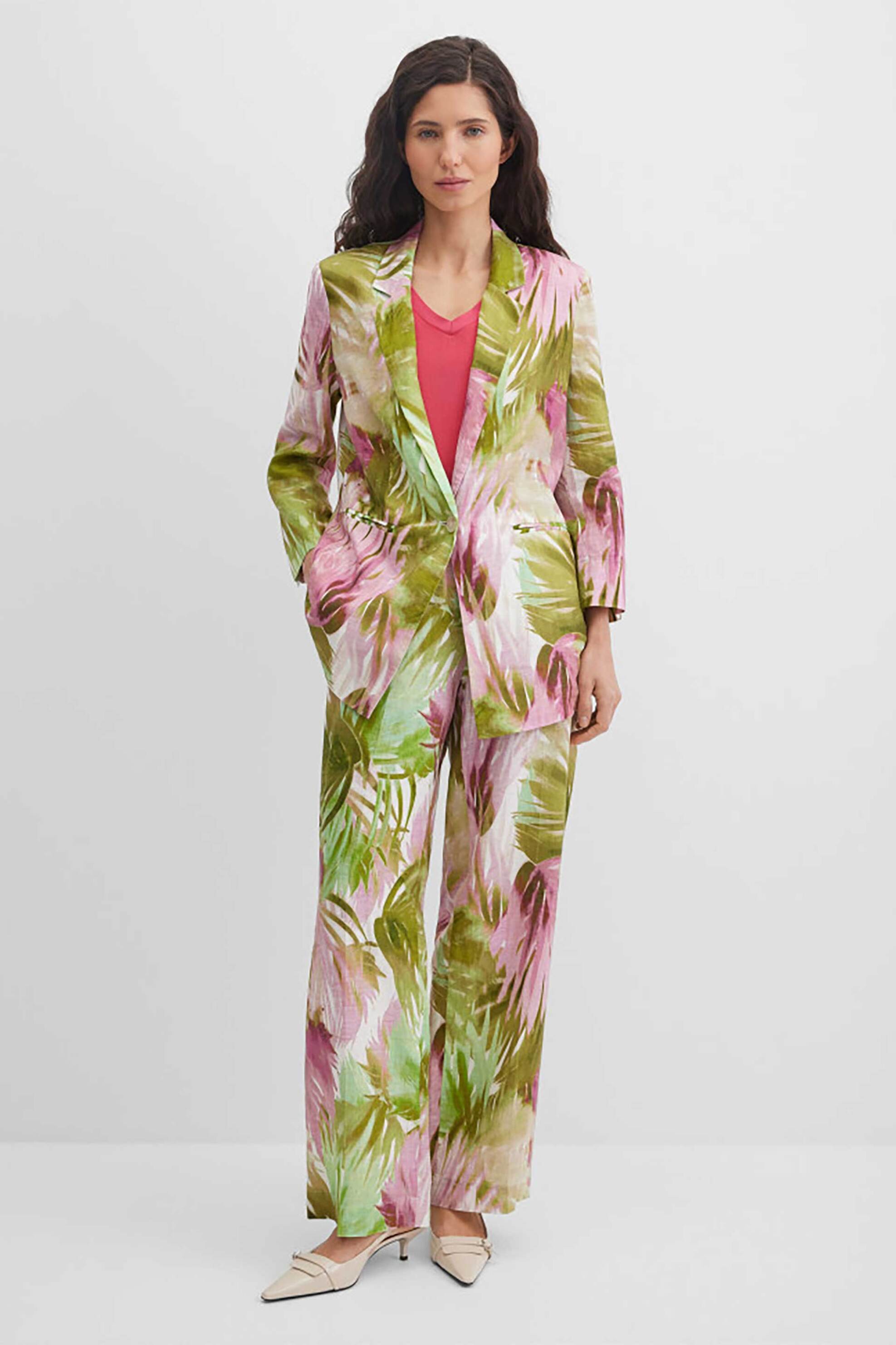 GERRY WEBER Gerry Weber γυναικείο λινό σακάκι με floral print - N60158630042 Πράσινο - 3