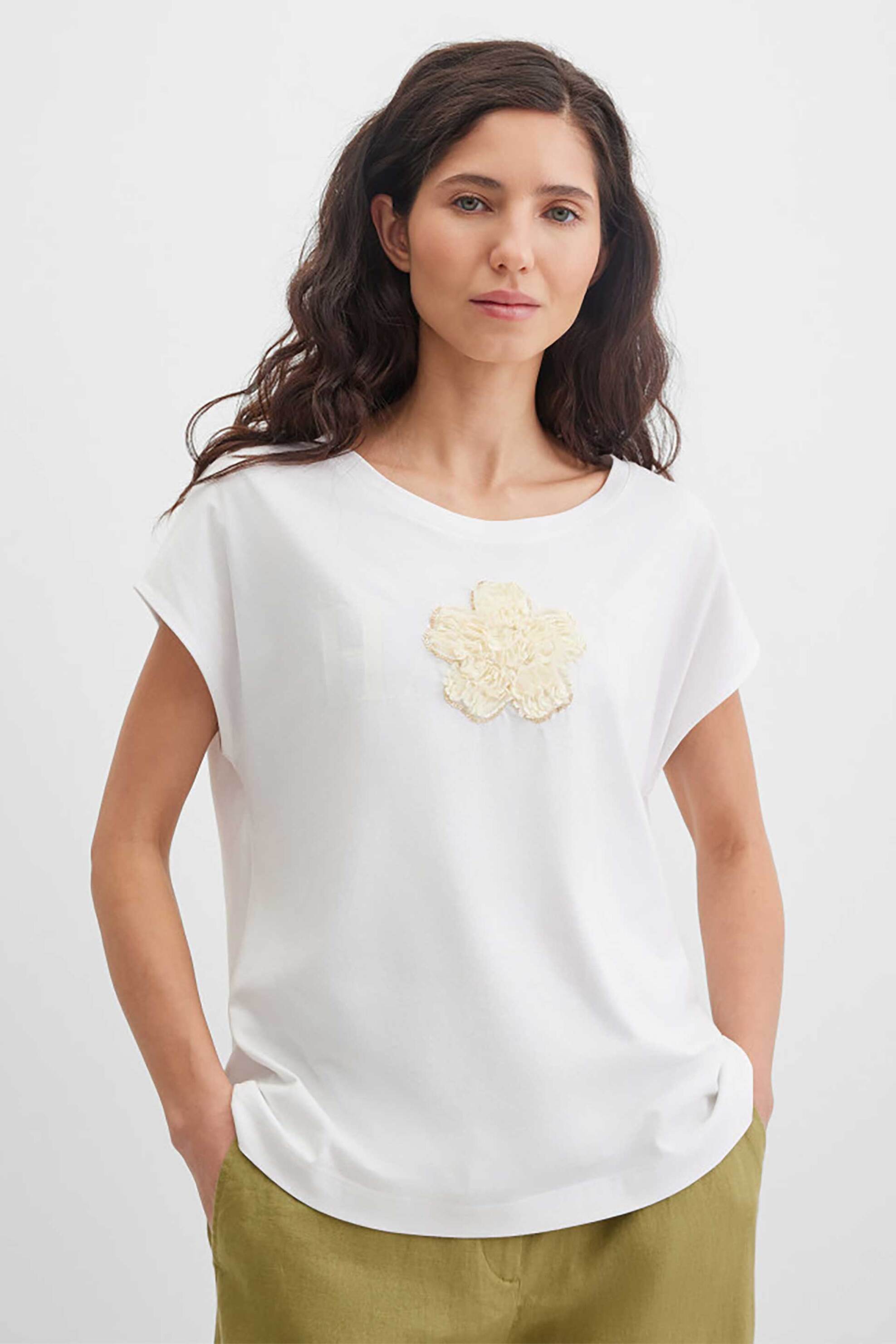 Gerry Weber γυναικείο T-shirt με 3D κέντημα - N61265102040 Λευκό