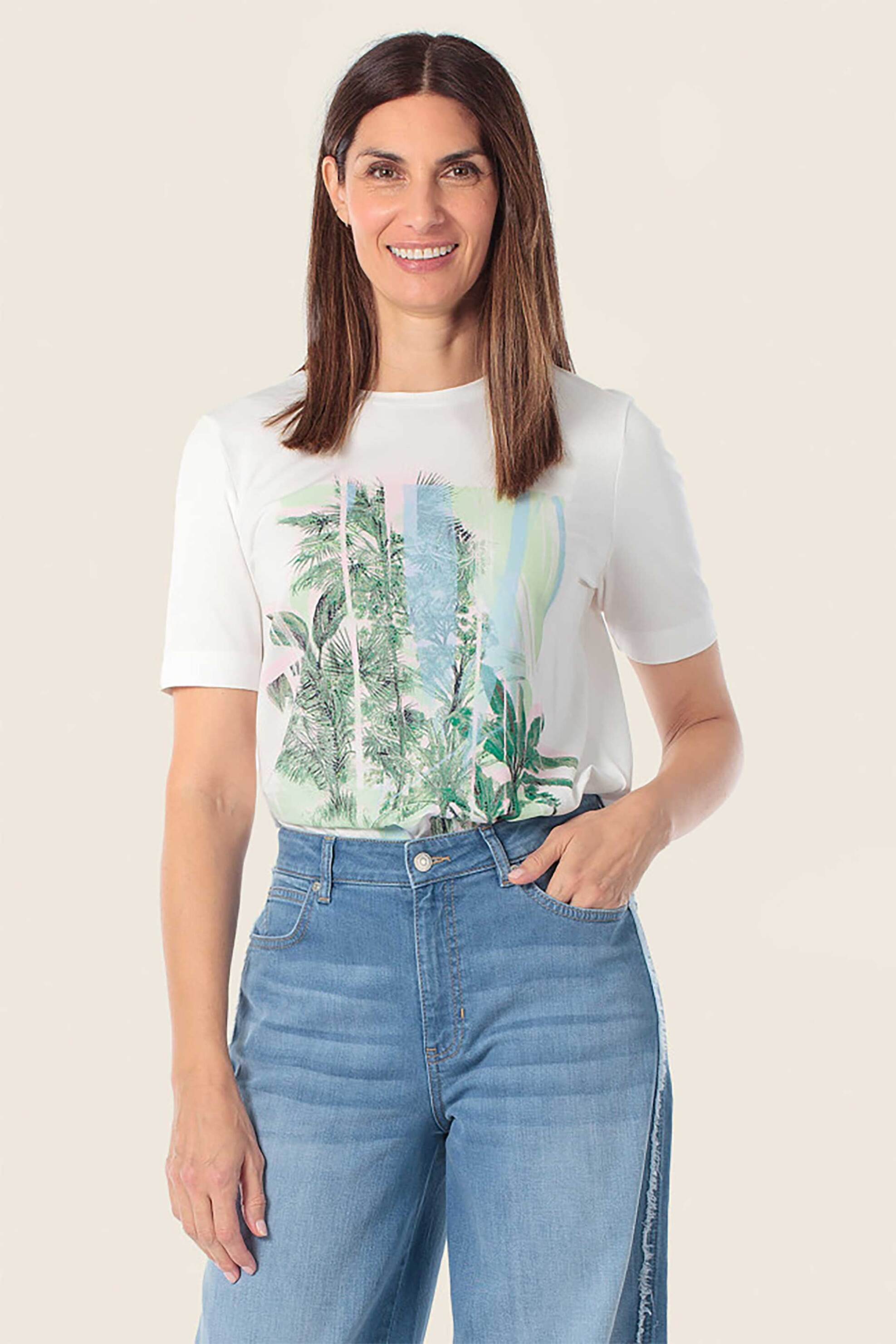 Gerry Weber γυναικείο T-shirt με graphic print - N61705121040 Λευκό