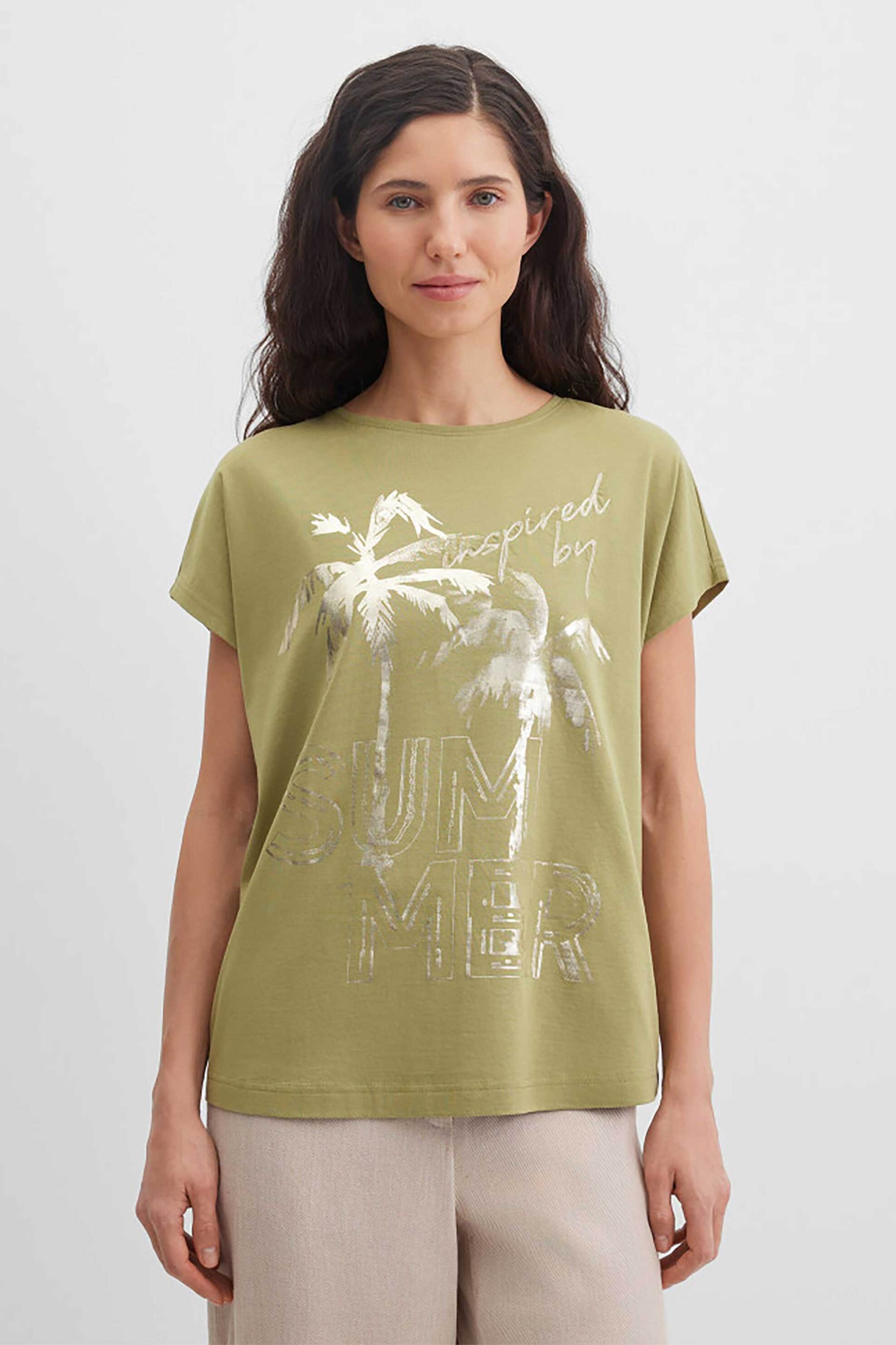 Gerry Weber γυναικείο T-shirt με metallic print - N61743631040 Πράσινο