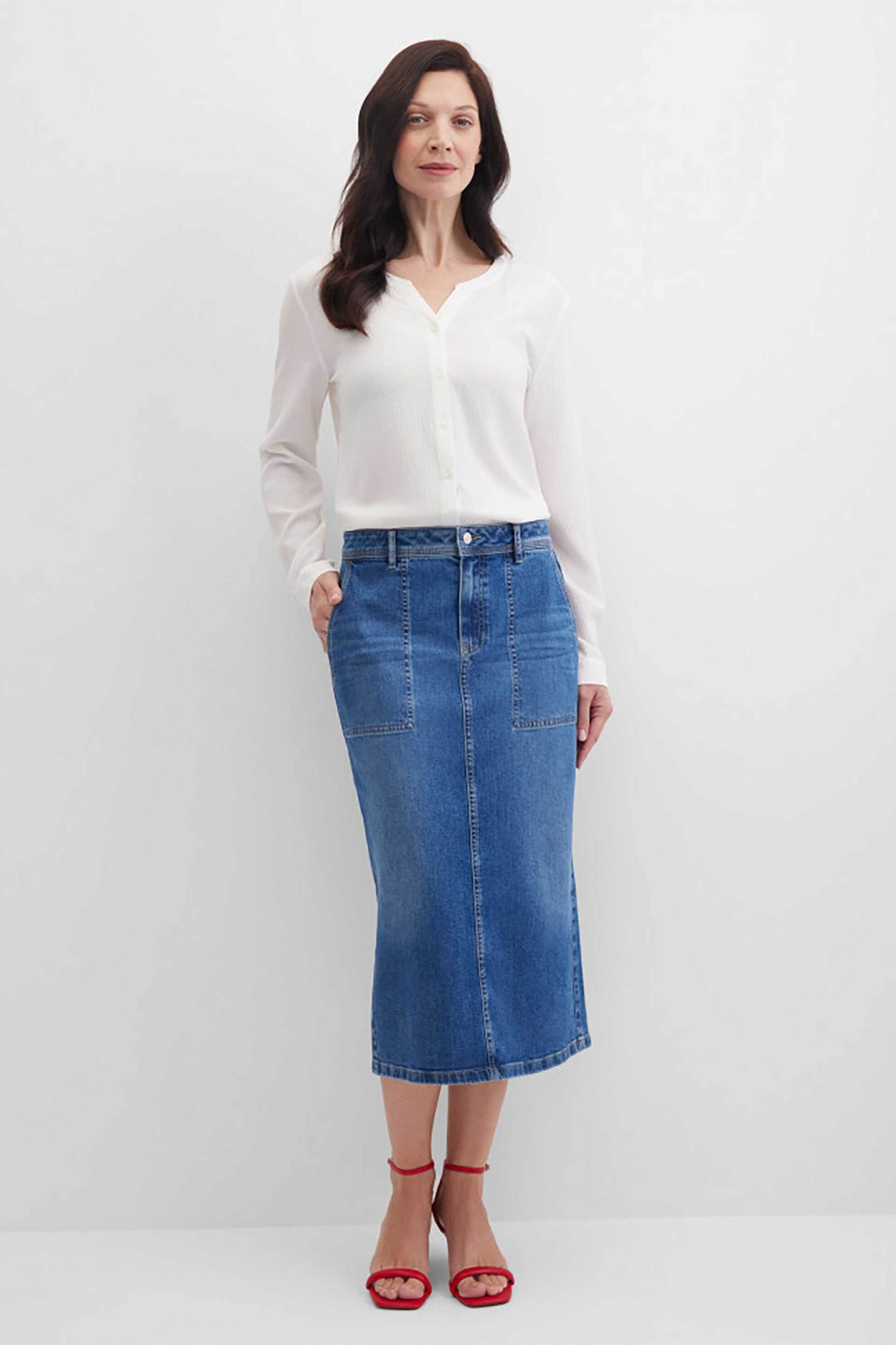 Gerry Weber γυναικεία denim φούστα midi - N65682396042 Denim Blue