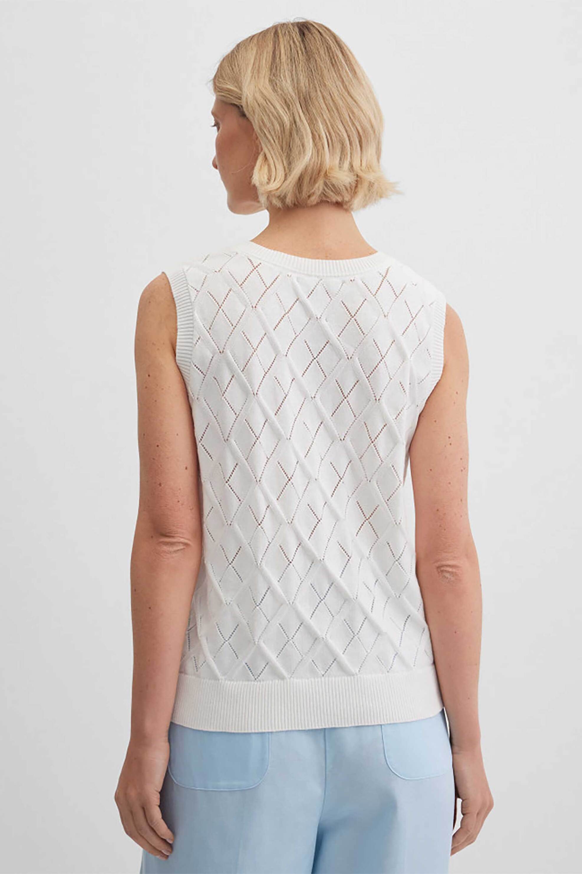 GERRY WEBER Gerry Weber γυναικείο πλεκτό τοπ αμάνικο - N66501102042 Λευκό - 4