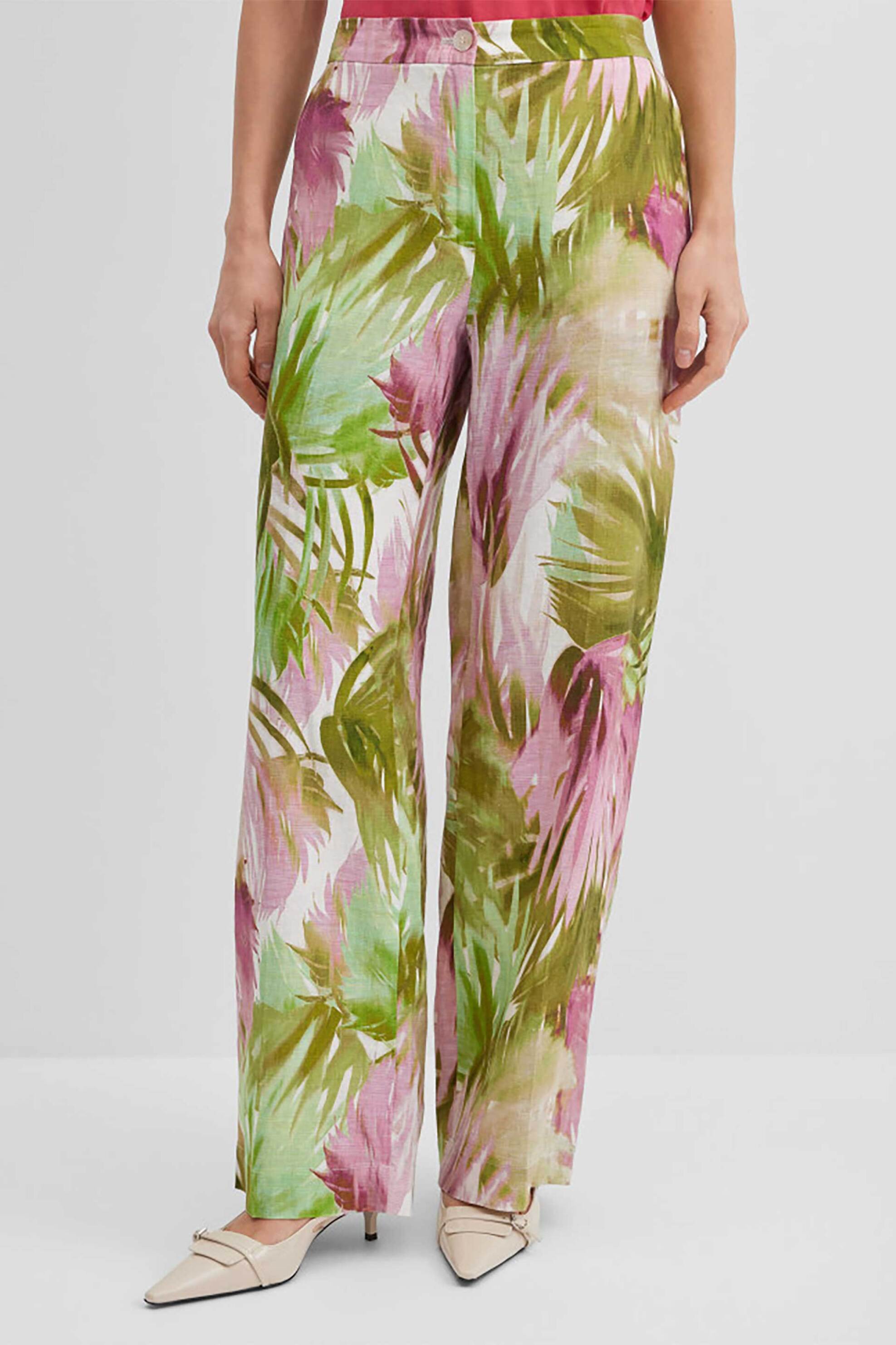 GERRY WEBER Gerry Weber γυναικεία παντελόνα λινή με floral print - N67014630044 Πράσινο - 2