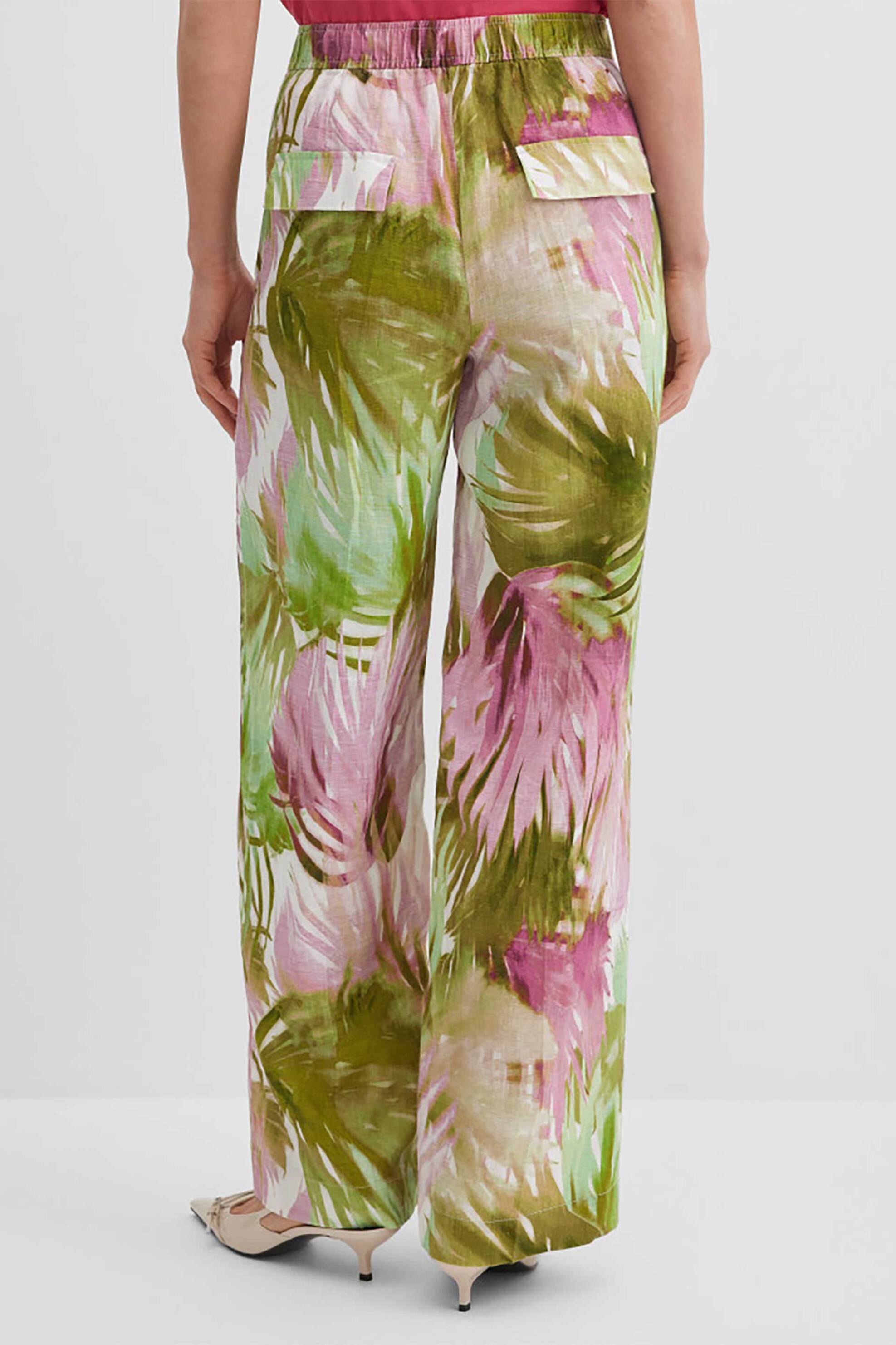 GERRY WEBER Gerry Weber γυναικεία παντελόνα λινή με floral print - N67014630044 Πράσινο - 3