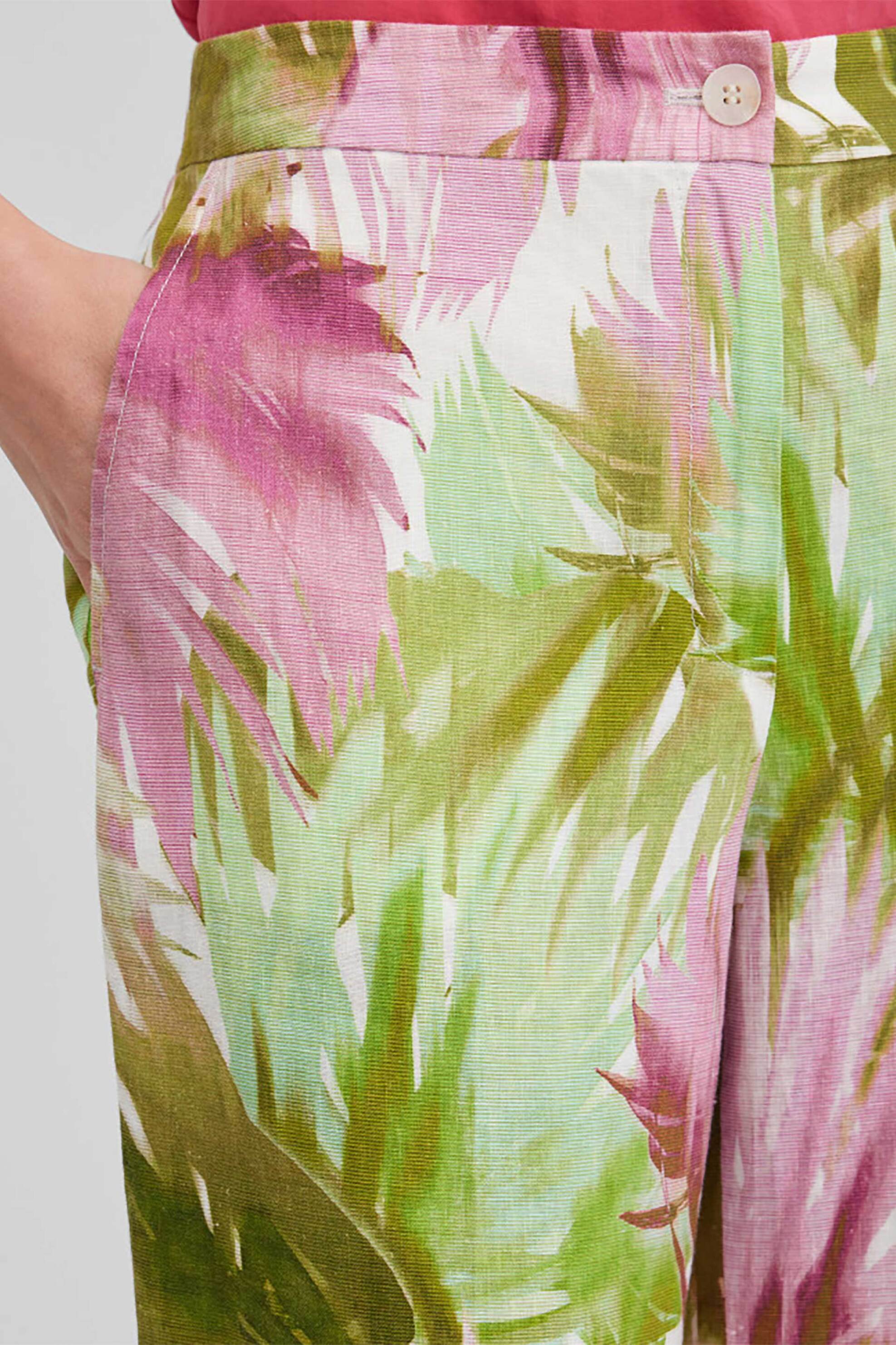 GERRY WEBER Gerry Weber γυναικεία παντελόνα λινή με floral print - N67014630044 Πράσινο - 4