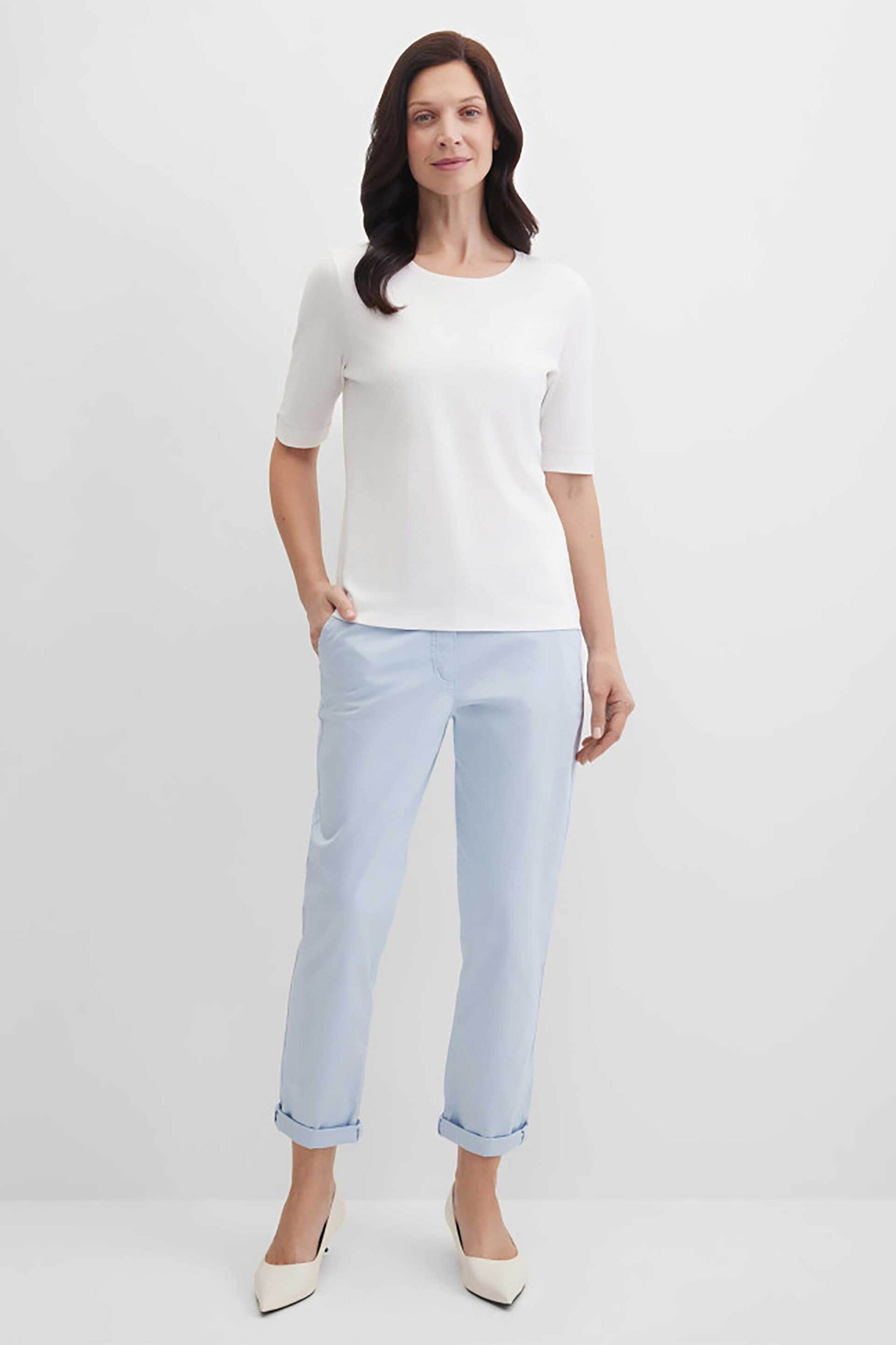 Gerry Weber γυναικείο παντελόνι chino cropped Tapered Fit - N67147360040 Γαλάζιο