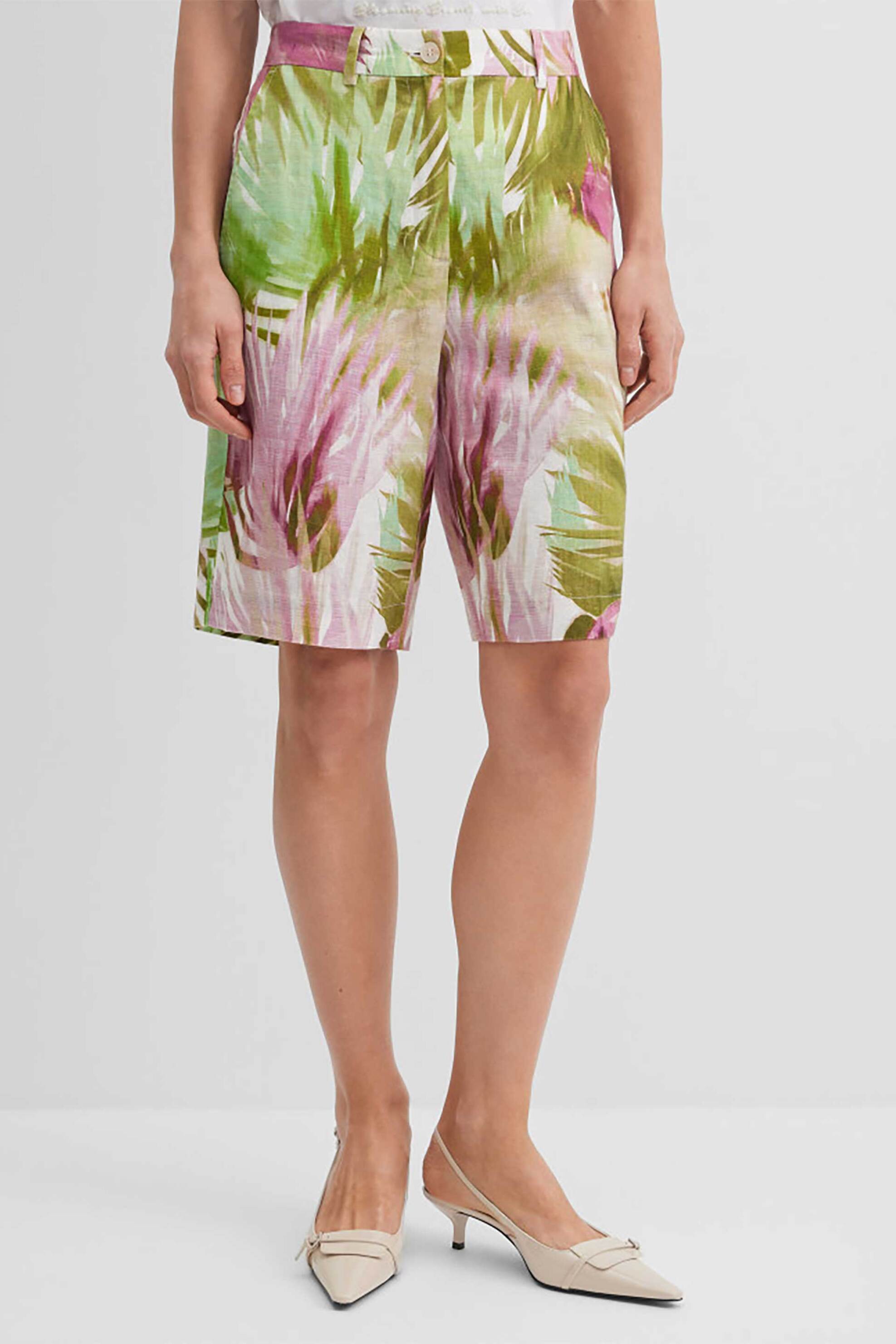 GERRY WEBER Gerry Weber γυναικεία λινή βερμούδα με floral print Loose Straight Cut - N67203630040 Πράσινο - 2