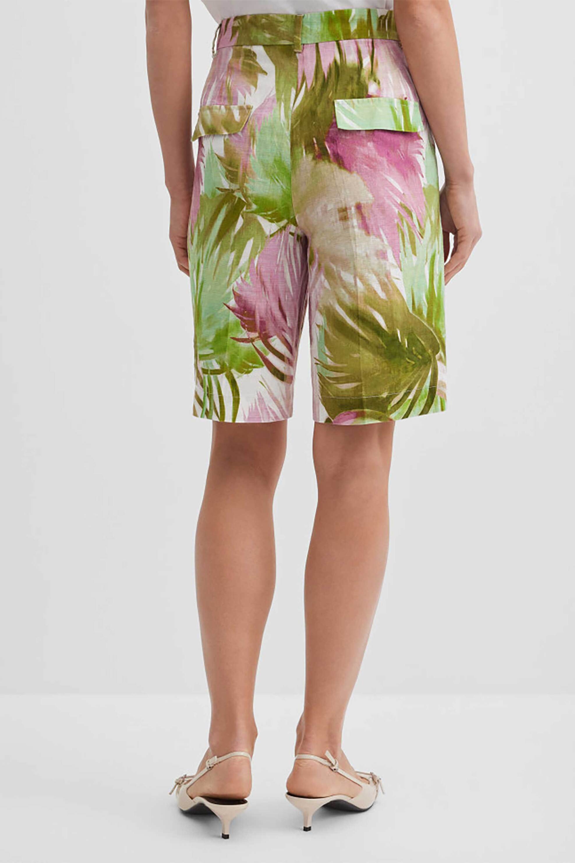 GERRY WEBER Gerry Weber γυναικεία λινή βερμούδα με floral print Loose Straight Cut - N67203630040 Πράσινο - 3