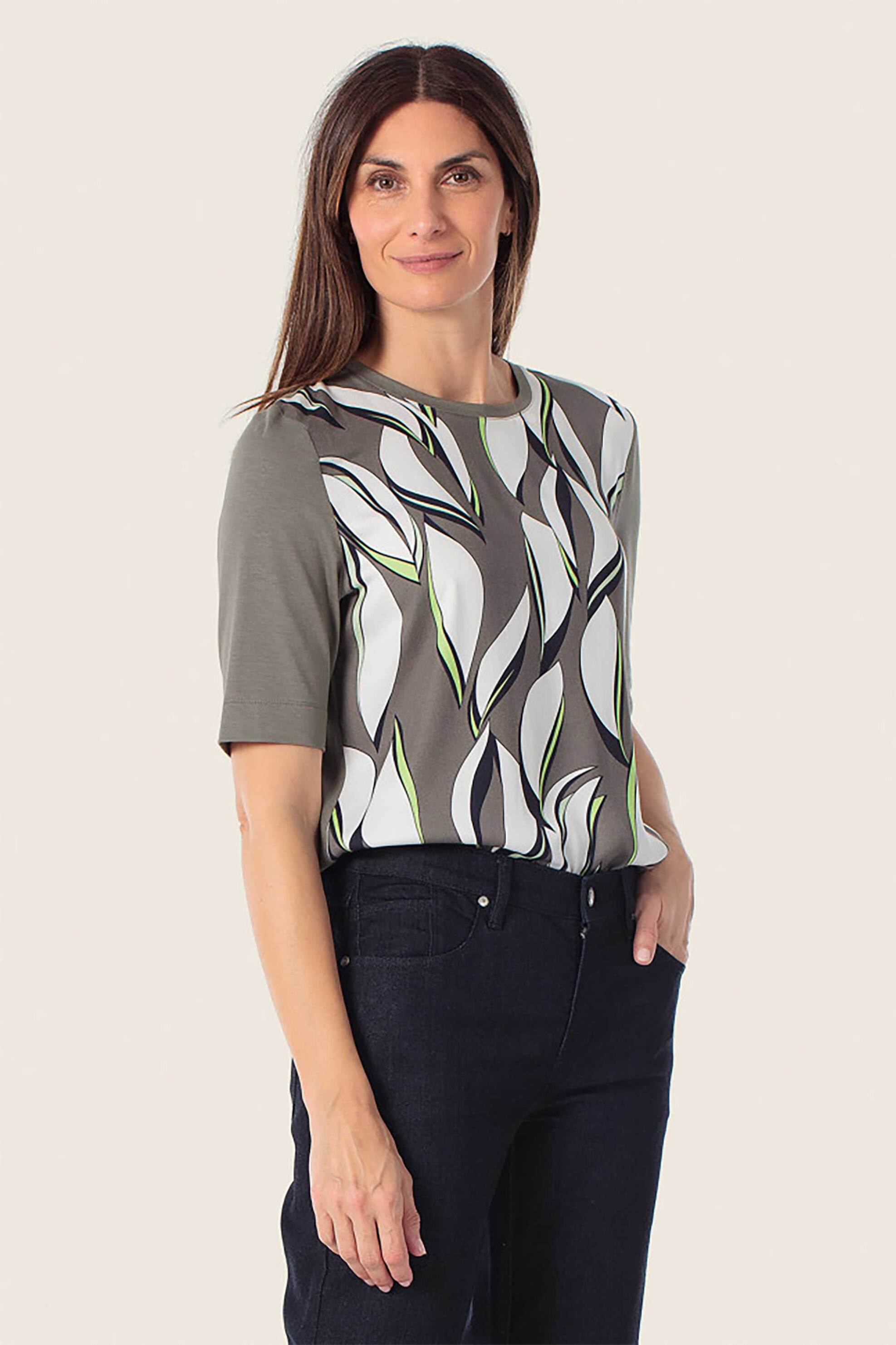 Gerry Weber γυναικείο T-shirt με plant print - N61714316046 Χακί