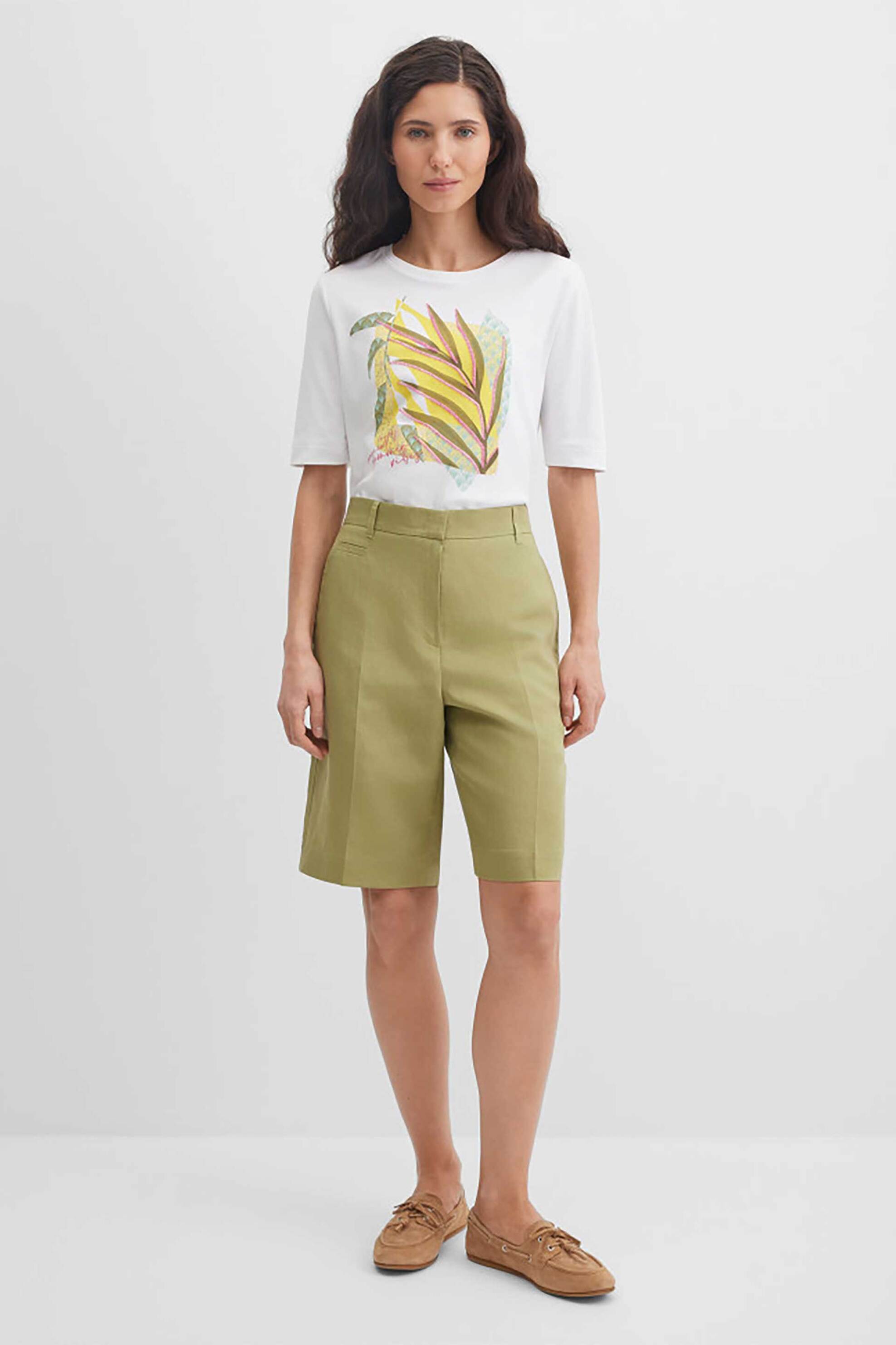 Gerry Weber γυναικεία βερμούδα με λινάρι Relaxed Straight Cut - N67202177044 Λαδί