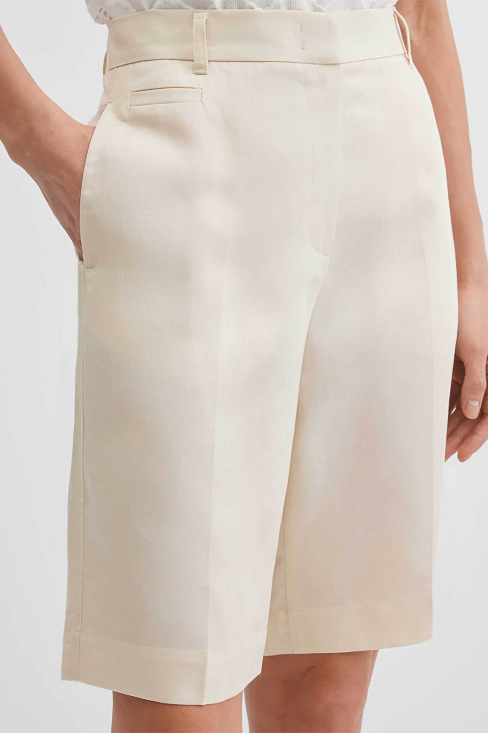 GERRY WEBER Gerry Weber γυναικεία βερμούδα με λινάρι Relaxed Straight Cut - N67202671042 Εκρού - 4
