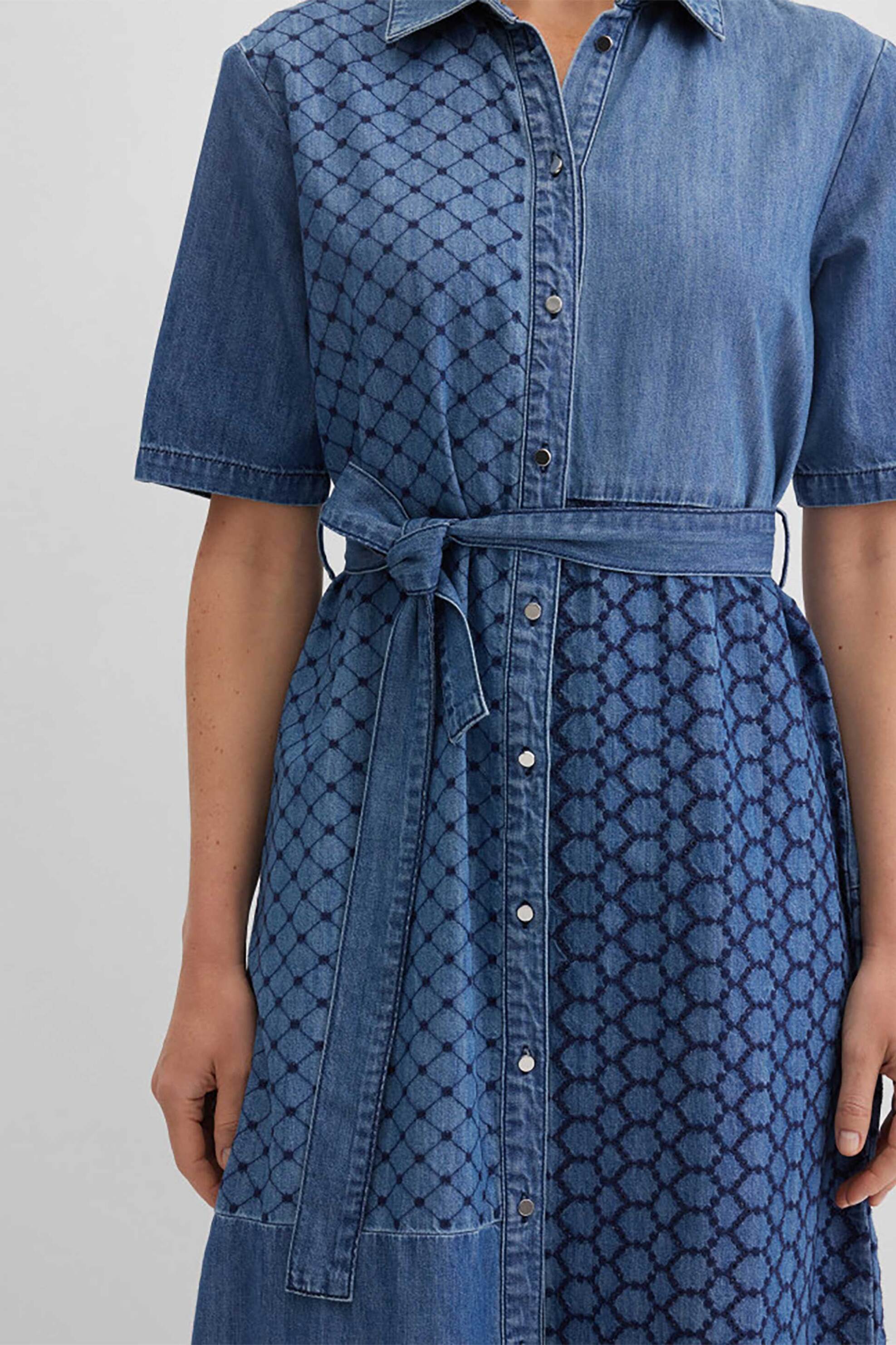 GERRY WEBER Gerry Weber γυναικείο midi φόρεμα denim σεμιζιέ με κεντημένο γεωμετρικό σχέδιο - N68654396042 Denim Blue - 4