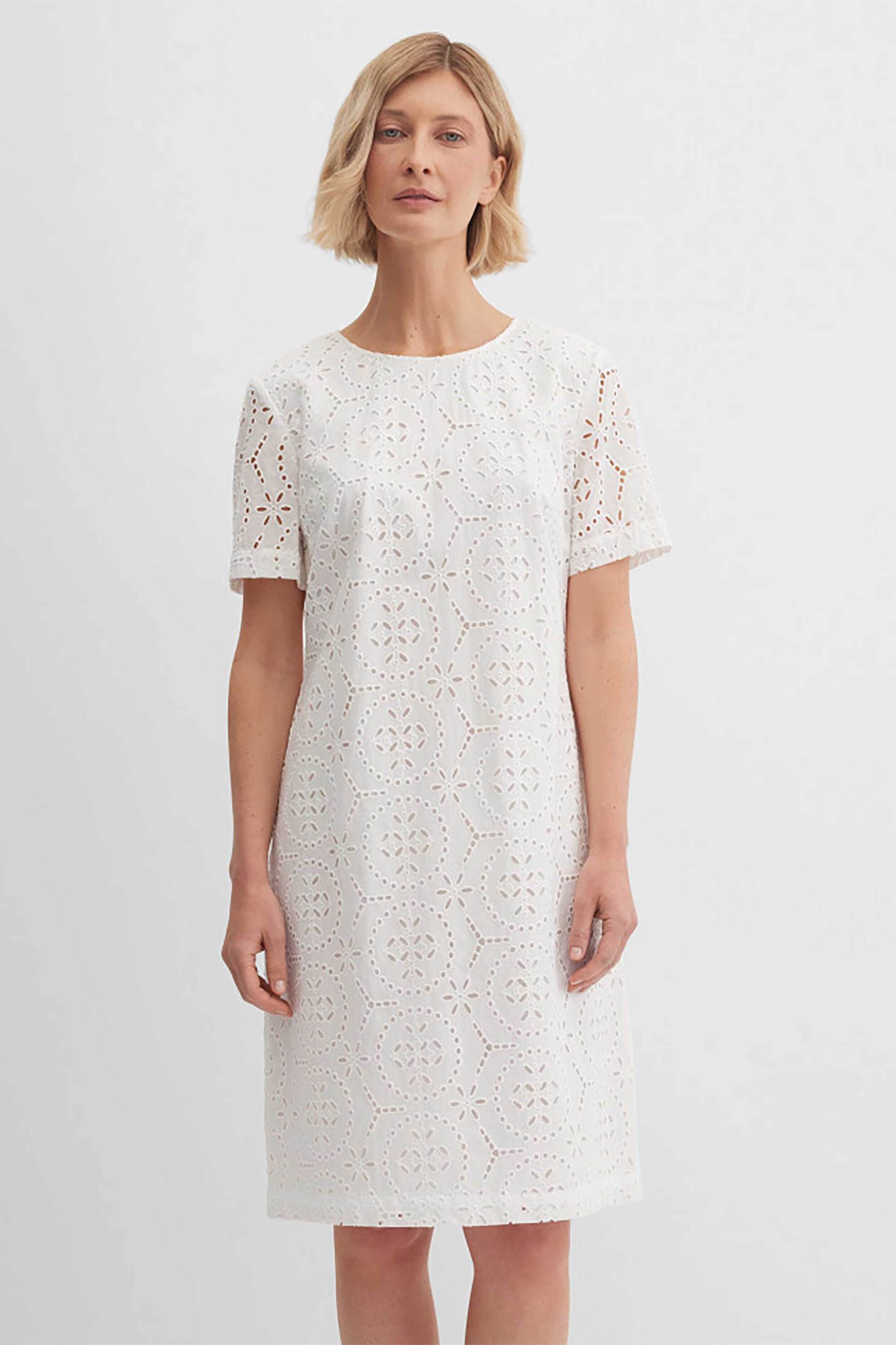 Gerry Weber γυναικείο midi φόρεμα με διάτρητο κεντητό σχέδιο - N68655102040 Λευκό
