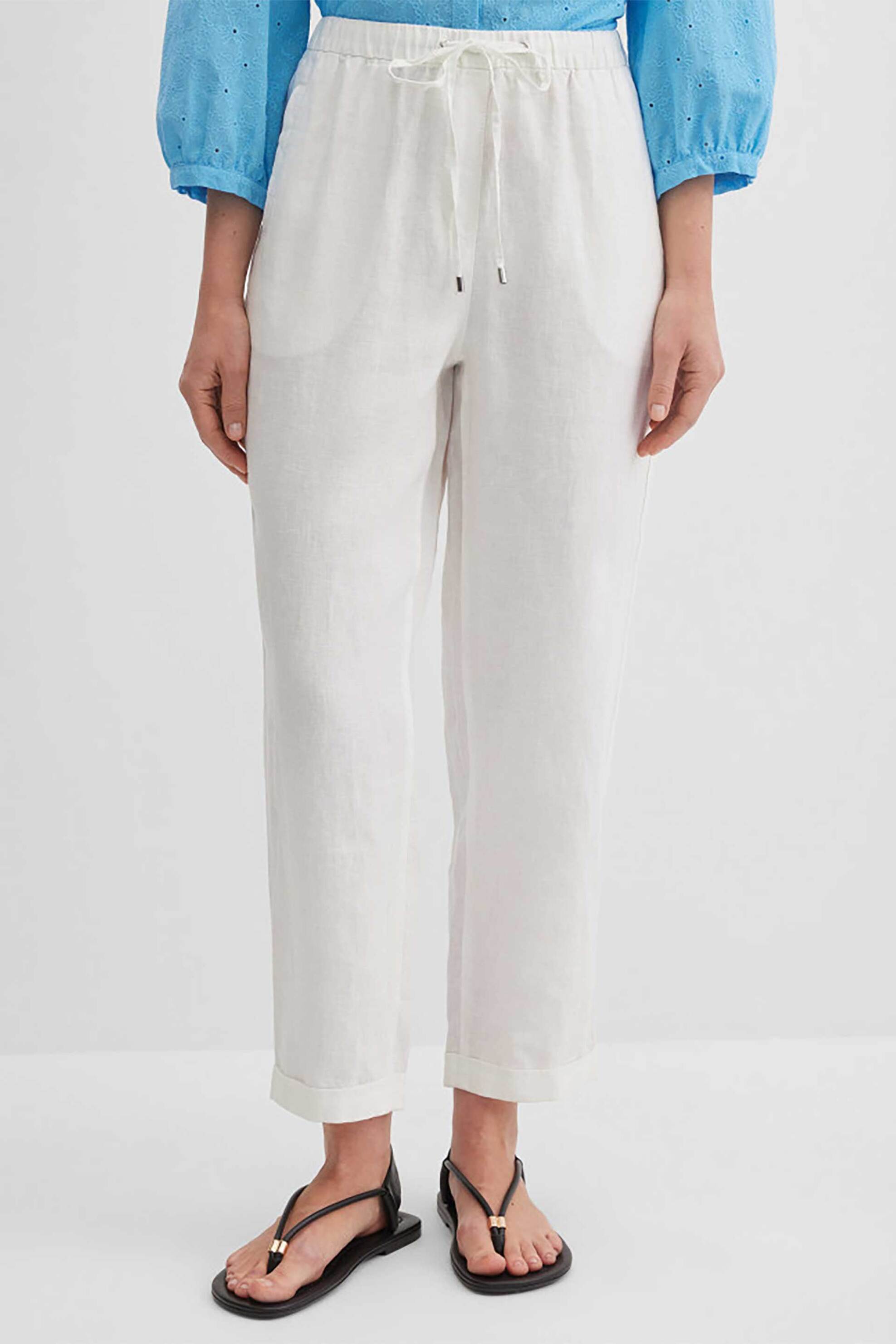 GERRY WEBER Gerry Weber γυναικείο λινό παντελόνι cropped με ελαστική μέση - N67166102040 Λευκό - 2