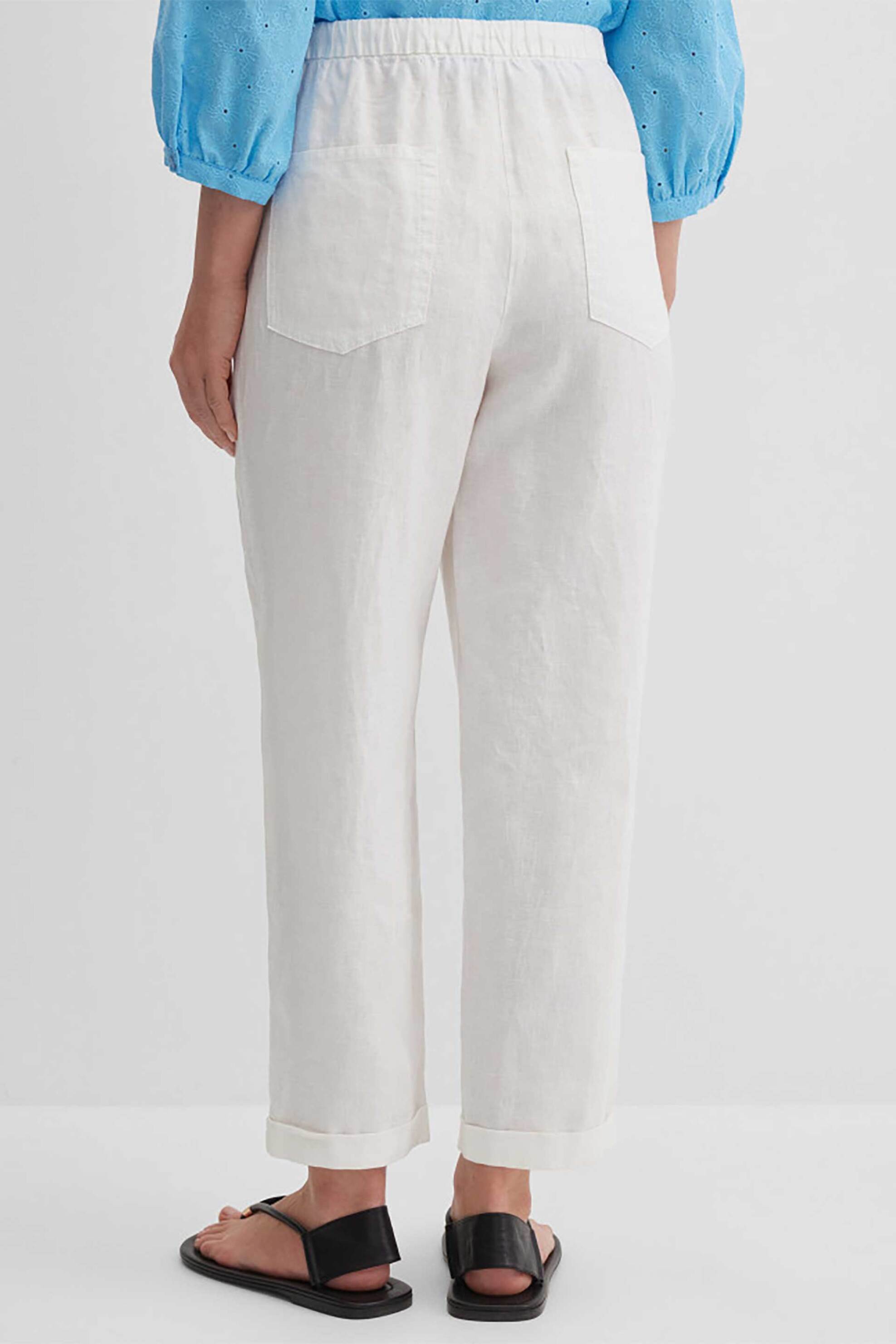 GERRY WEBER Gerry Weber γυναικείο λινό παντελόνι cropped με ελαστική μέση - N67166102040 Λευκό - 3