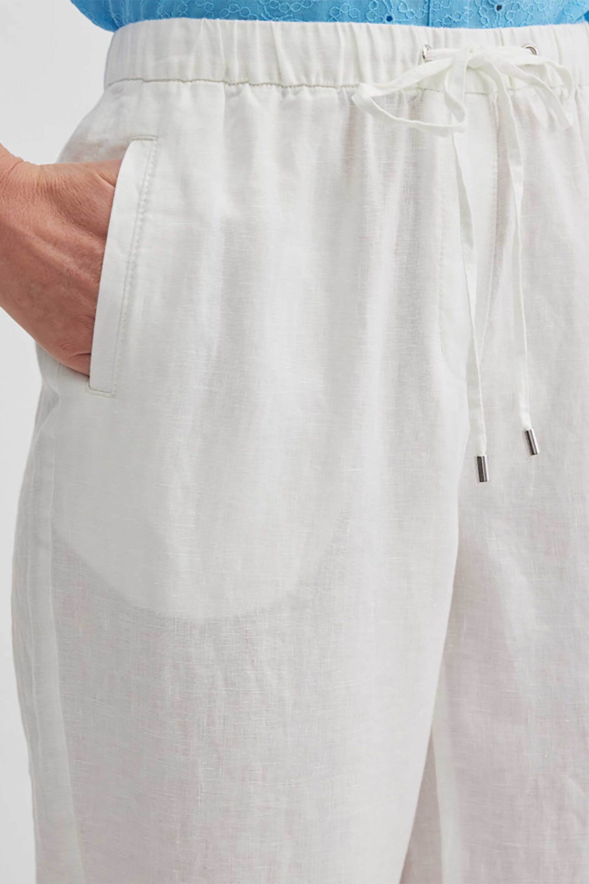 GERRY WEBER Gerry Weber γυναικείο λινό παντελόνι cropped με ελαστική μέση - N67166102040 Λευκό - 4
