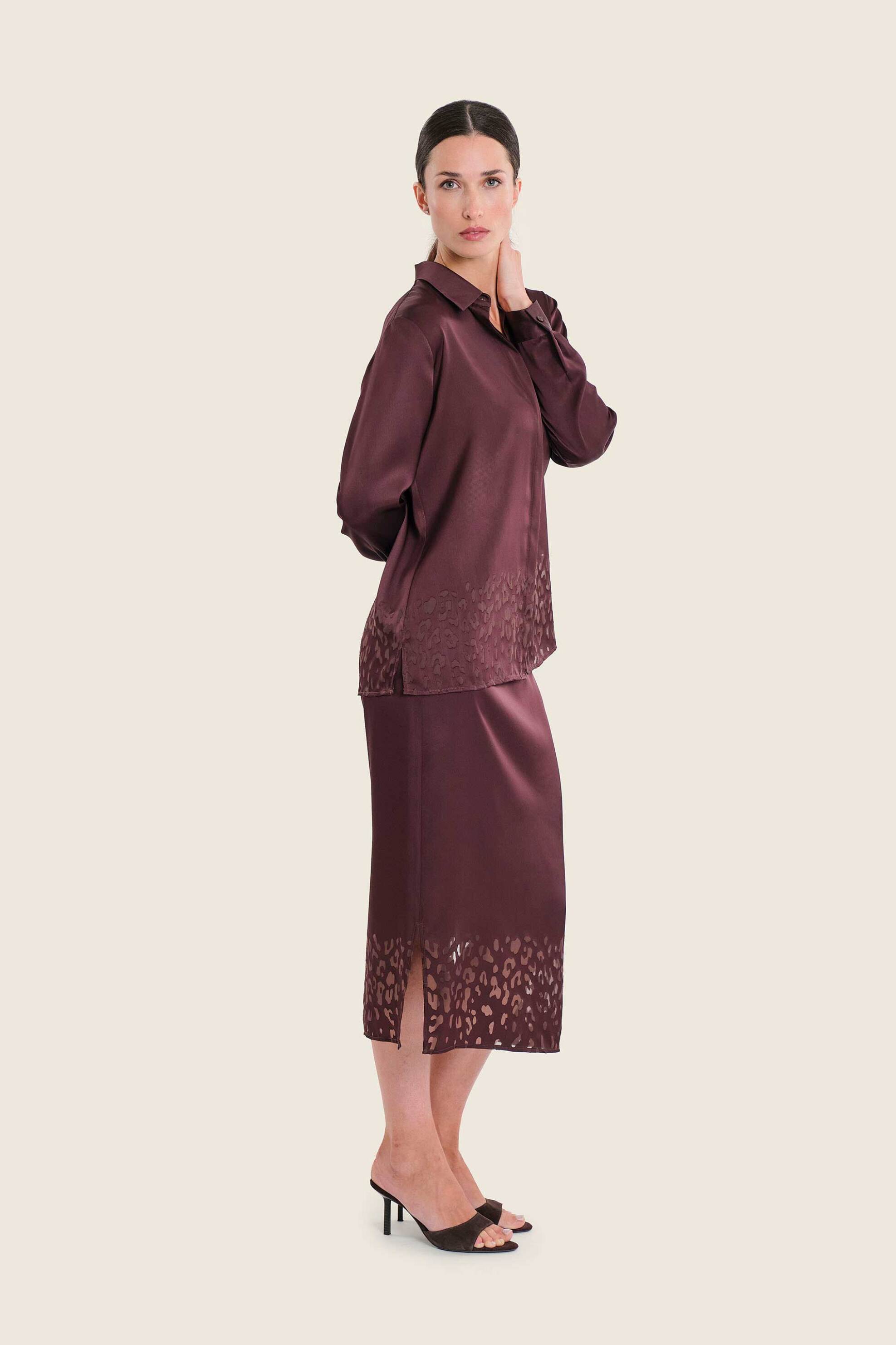 GERRY WEBER Gerry Weber γυναικείο πουκάμισο σατέν με λεπτομέρεια animal print - N71012706038 Καφέ - 3