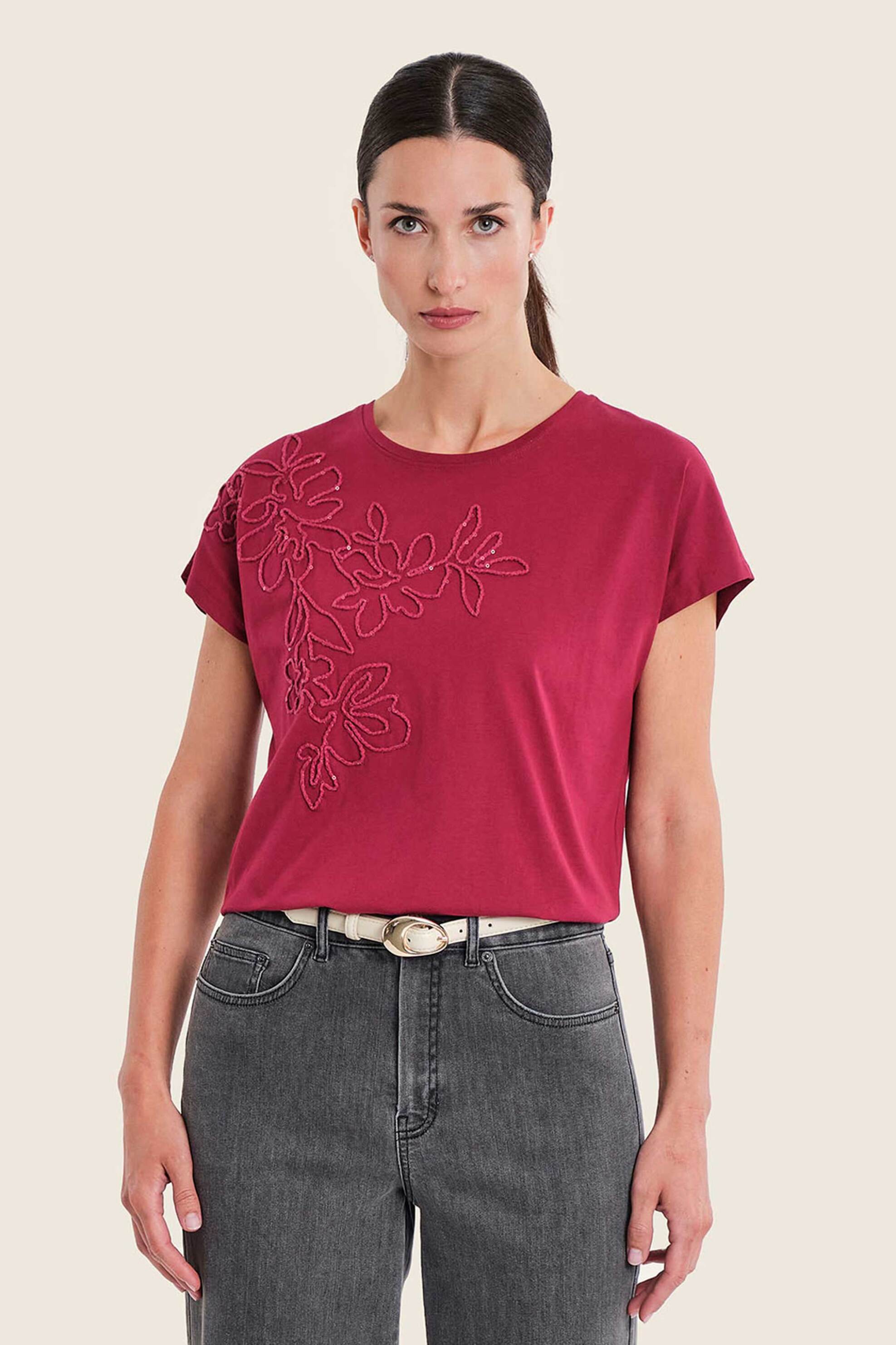 Gerry Weber γυναικείο Τ-shirt με κέντημα - N71700696038 Βυσσινί