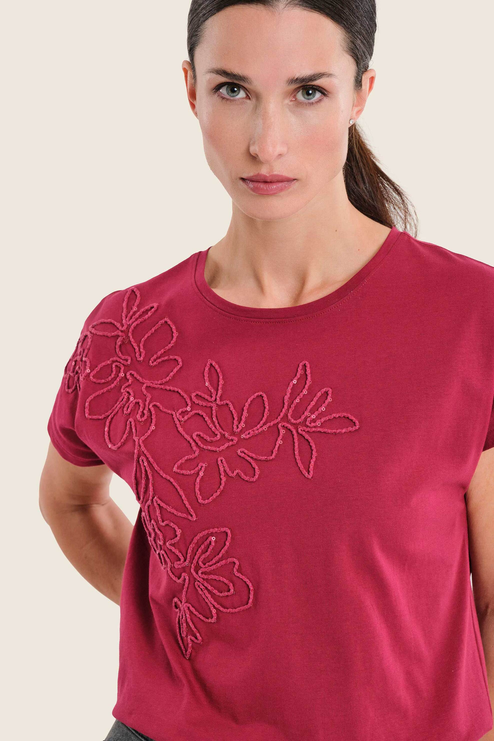 Gerry Weber γυναικείο Τ-shirt με κέντημα - N71700696038 Βυσσινί