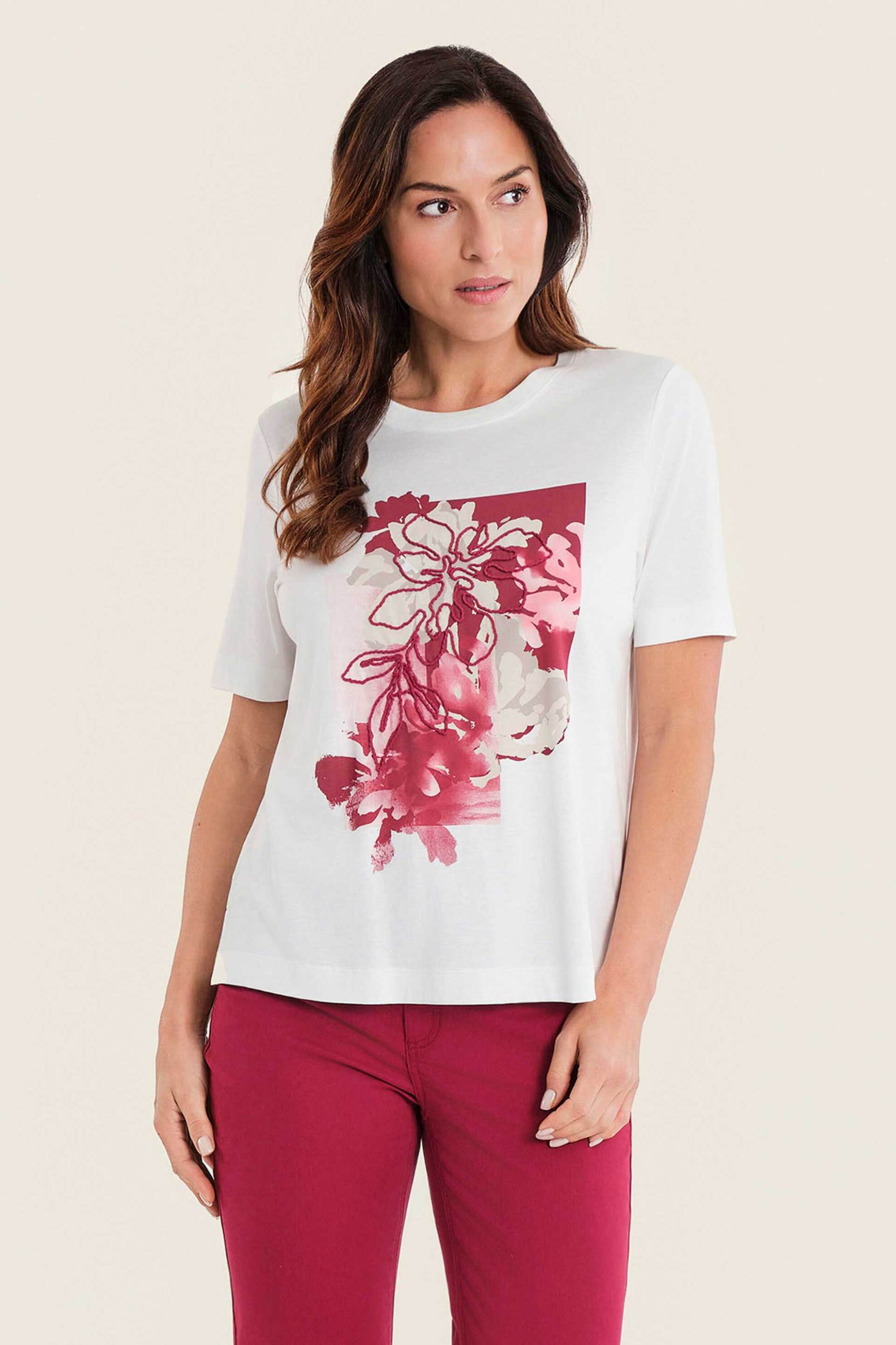 Gerry Weber γυναικείο Τ-shirt με print και κέντημα - N71704121038 Λευκό