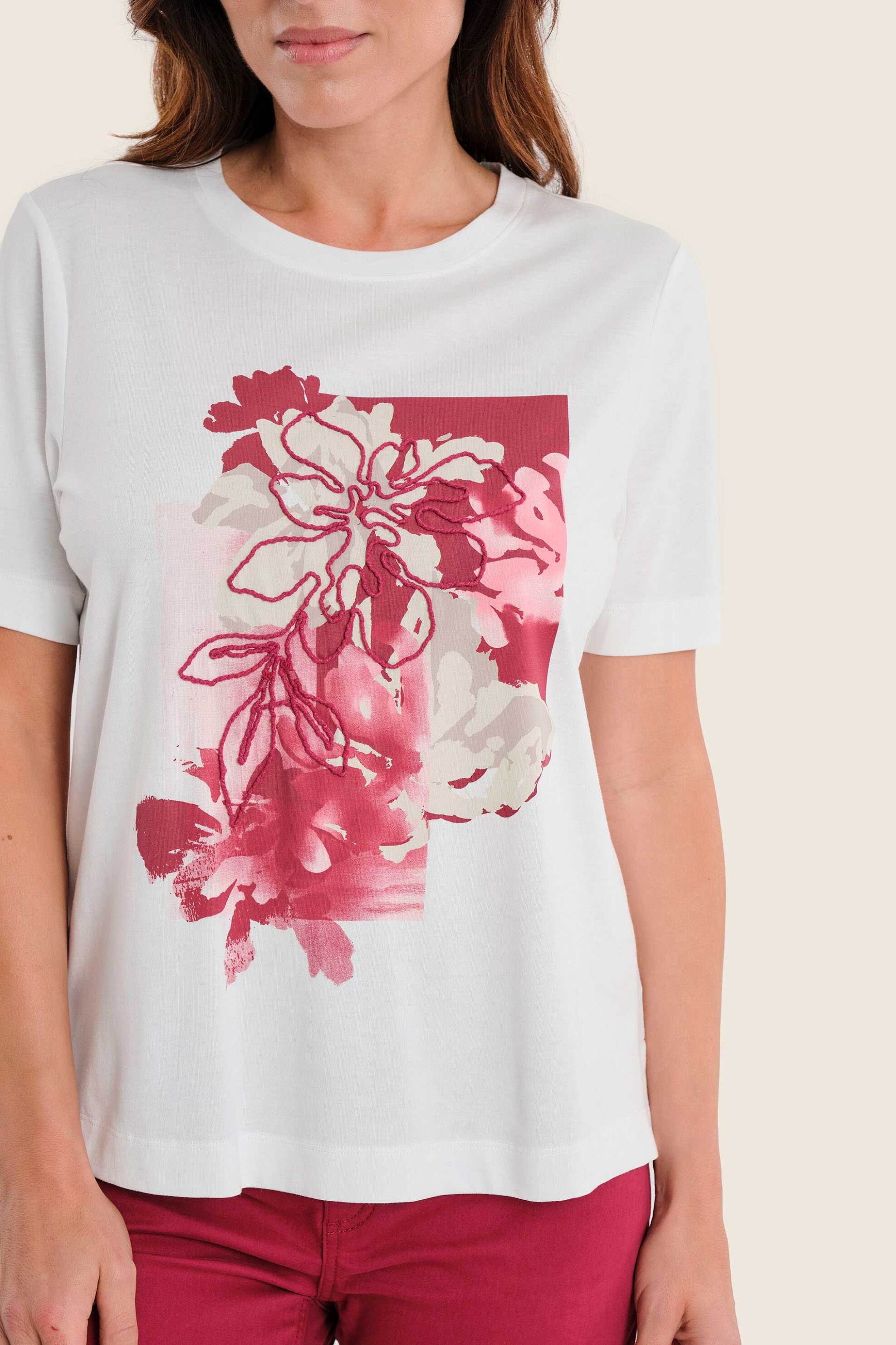 Gerry Weber γυναικείο Τ-shirt με print και κέντημα - N71704121038 Λευκό