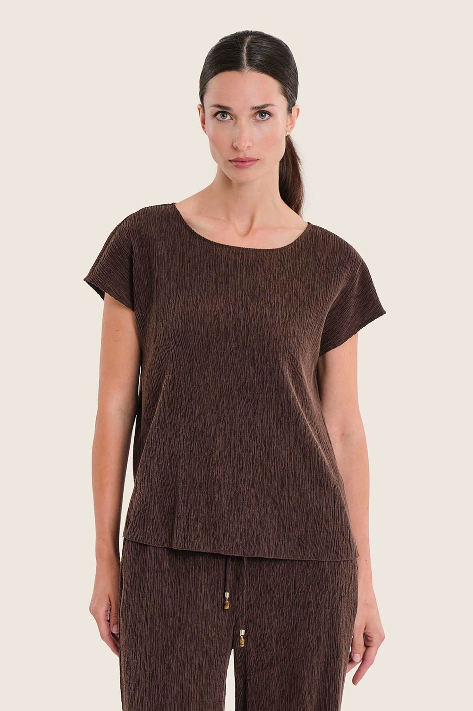 Gerry Weber γυναικείο Τ-shirt με ανάγλυφο ύφασμα - N71951706038 Καφέ