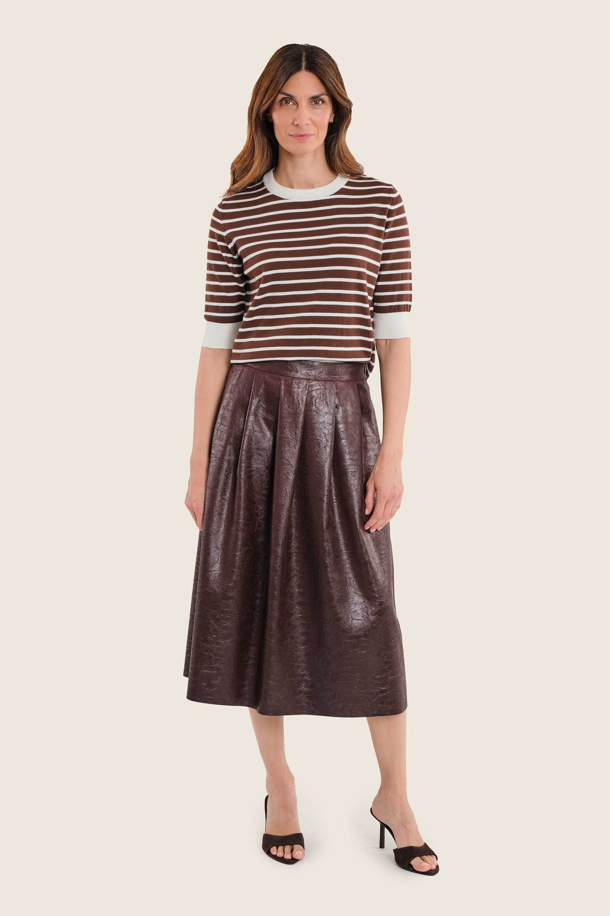 Gerry Weber γυναικεία φούστα midi από faux δέρμα - N75681706038 Καφέ