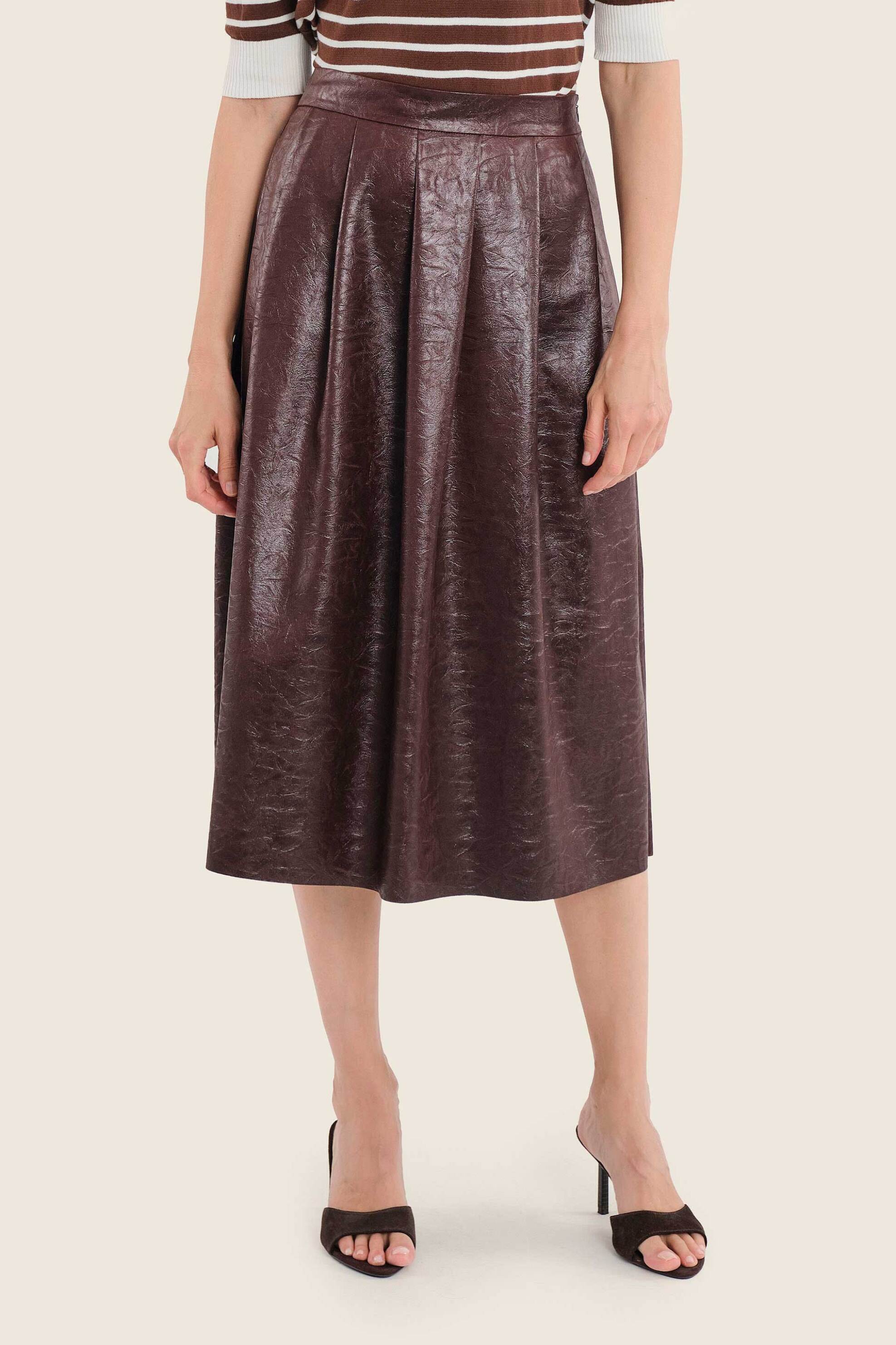 Gerry Weber γυναικεία φούστα midi από faux δέρμα - N75681706038 Καφέ