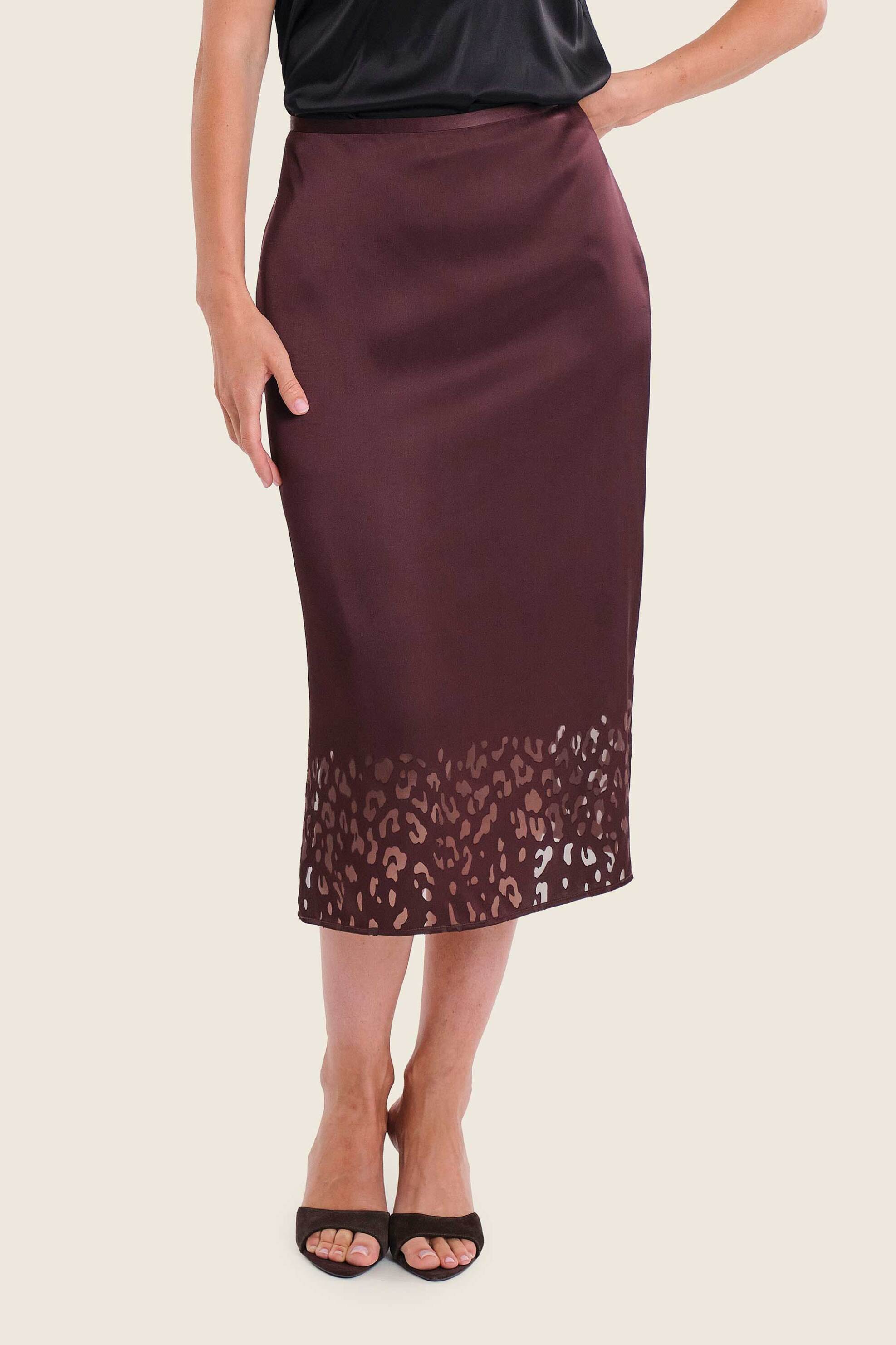 Gerry Weber γυναικεία φούστα midi σατέν με λεπτομέρεια animal print - N75682706038 Καφέ