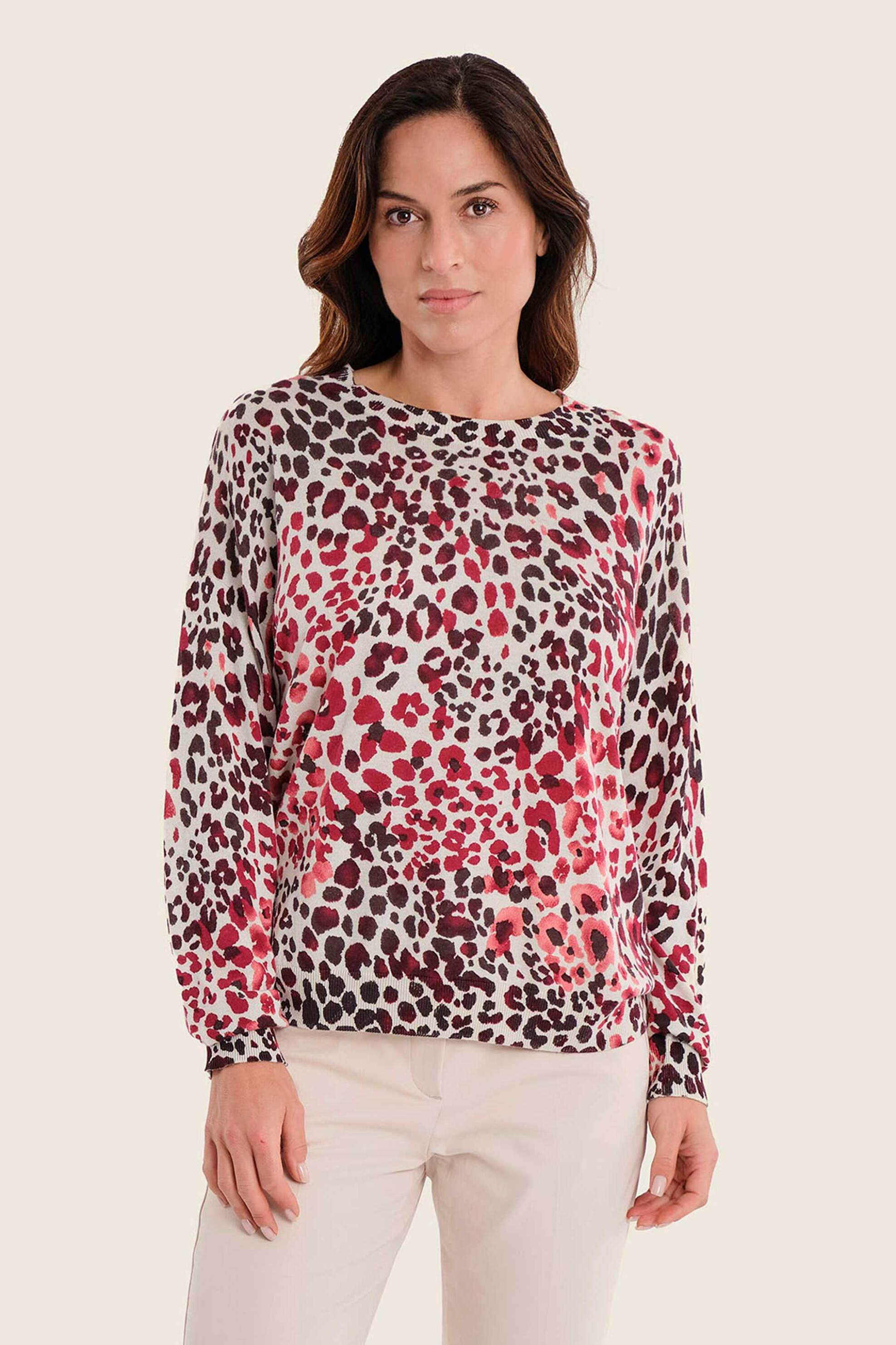 Gerry Weber γυναικεία μπλούζα πλεκτή με animal print - N76031713038 Ροζ